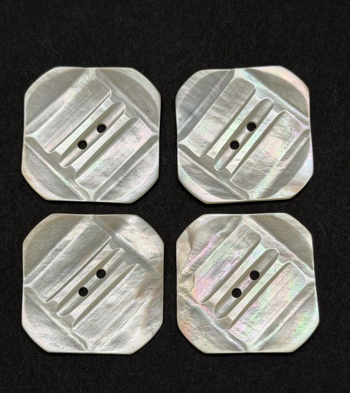 Vintage Set of 4 Carved MOP Buttons - 1-1/2\