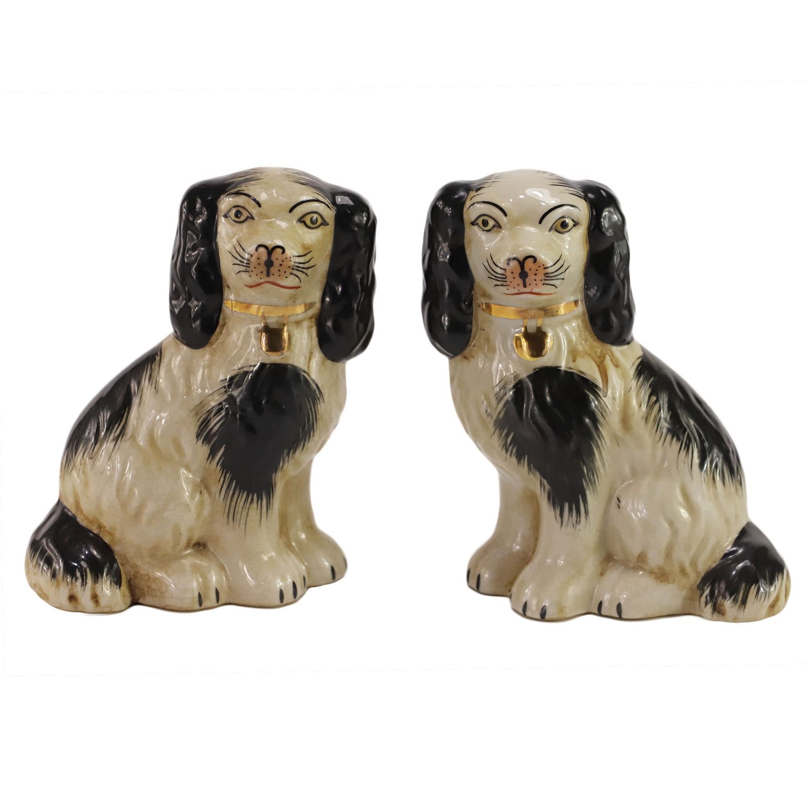 SYNWISH Hand Painted Black Porcelain Dog Pair of Small Figurines Home Décor