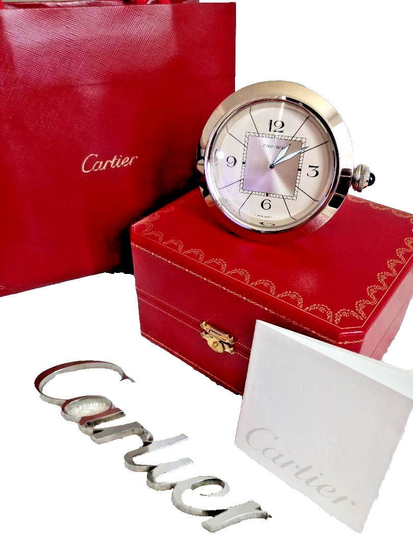 *** Cartier Pasha Jumbo Stainless Steel Clock Complete With boxes and Booklet **