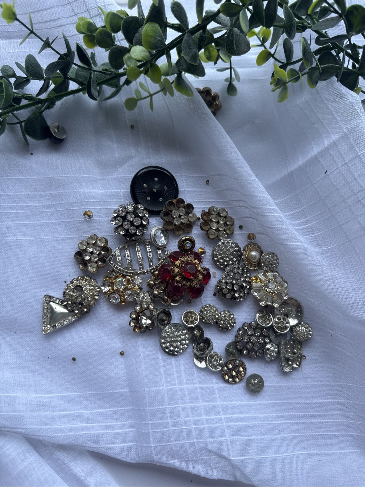 Vintage Rhinestone Jewelry Repair Harvest Craft Lot Glass Stones Buttons