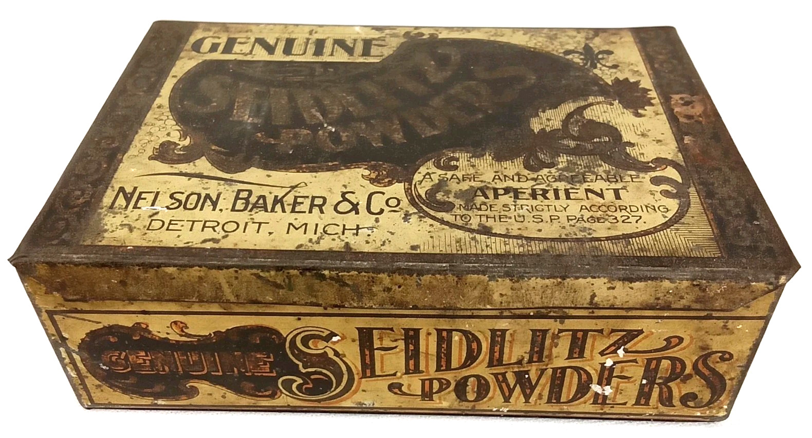Antique 1890s Advertising Tin Seidlitz Powders Original Tin Detroit Michigan