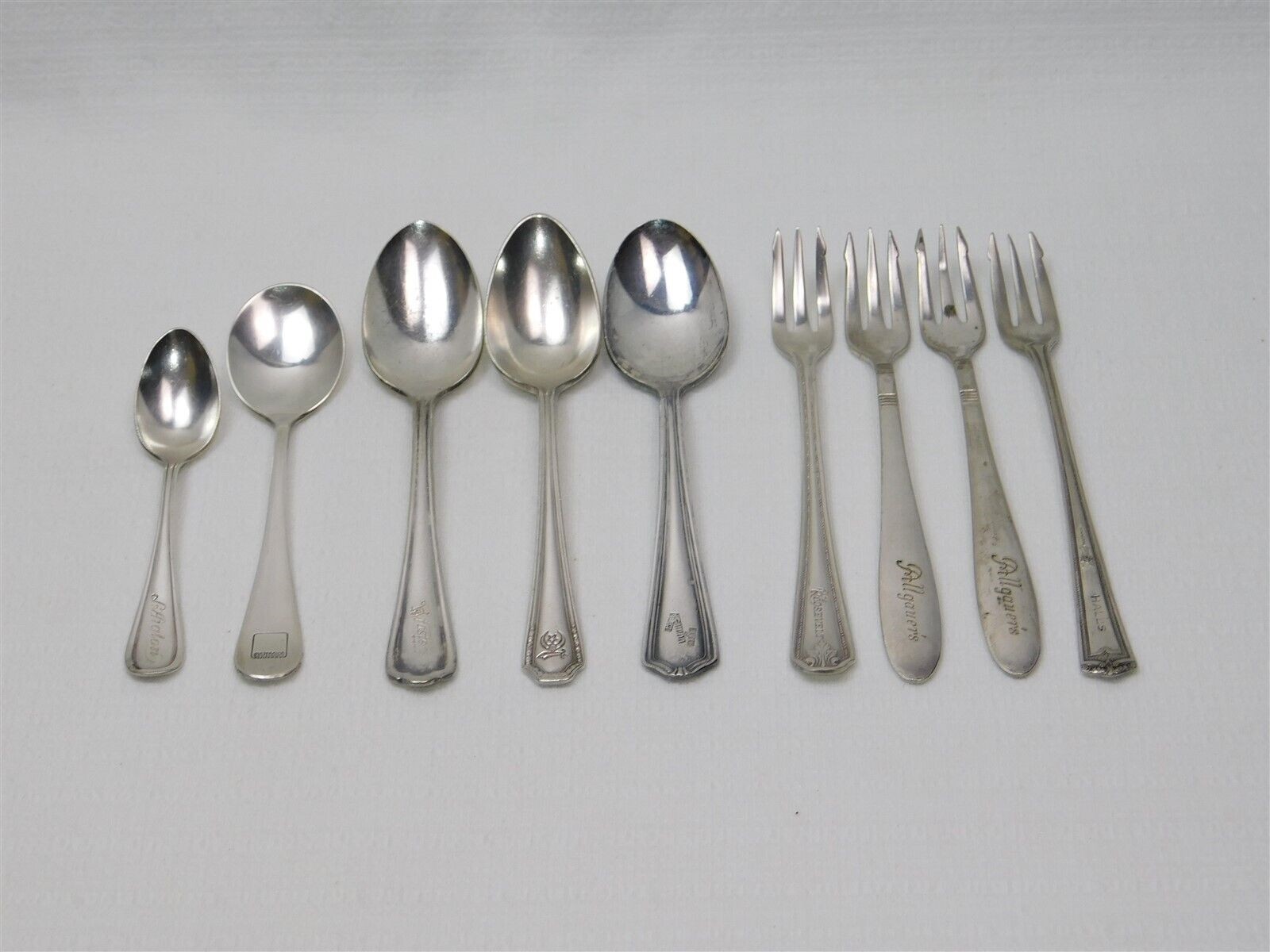 9 Pc LOT Antique To Vintage Hotel Restaurant Club Flatware Spoons Forks