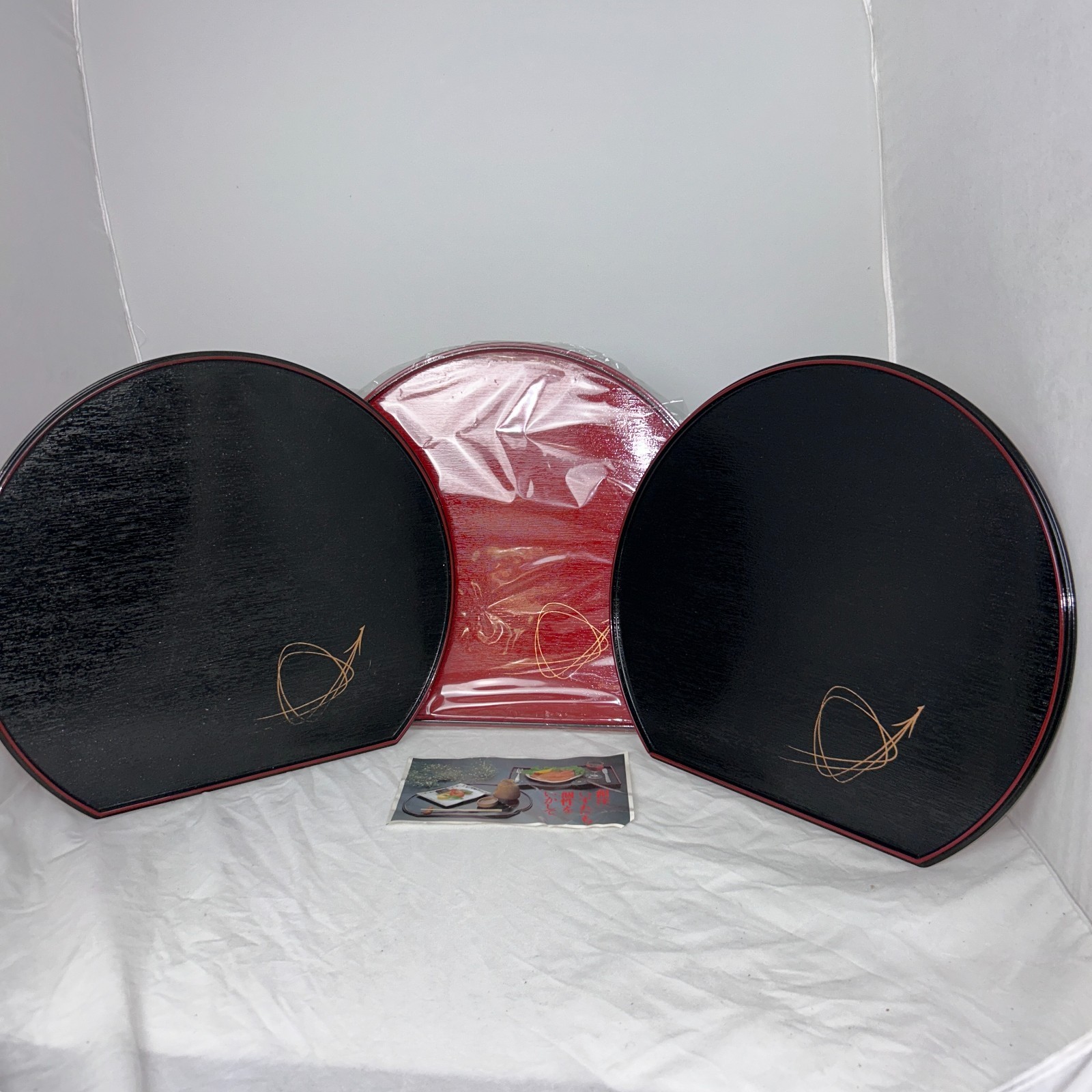 3 Fukui Craft Japanese Half Moon Lacquer Trays 13