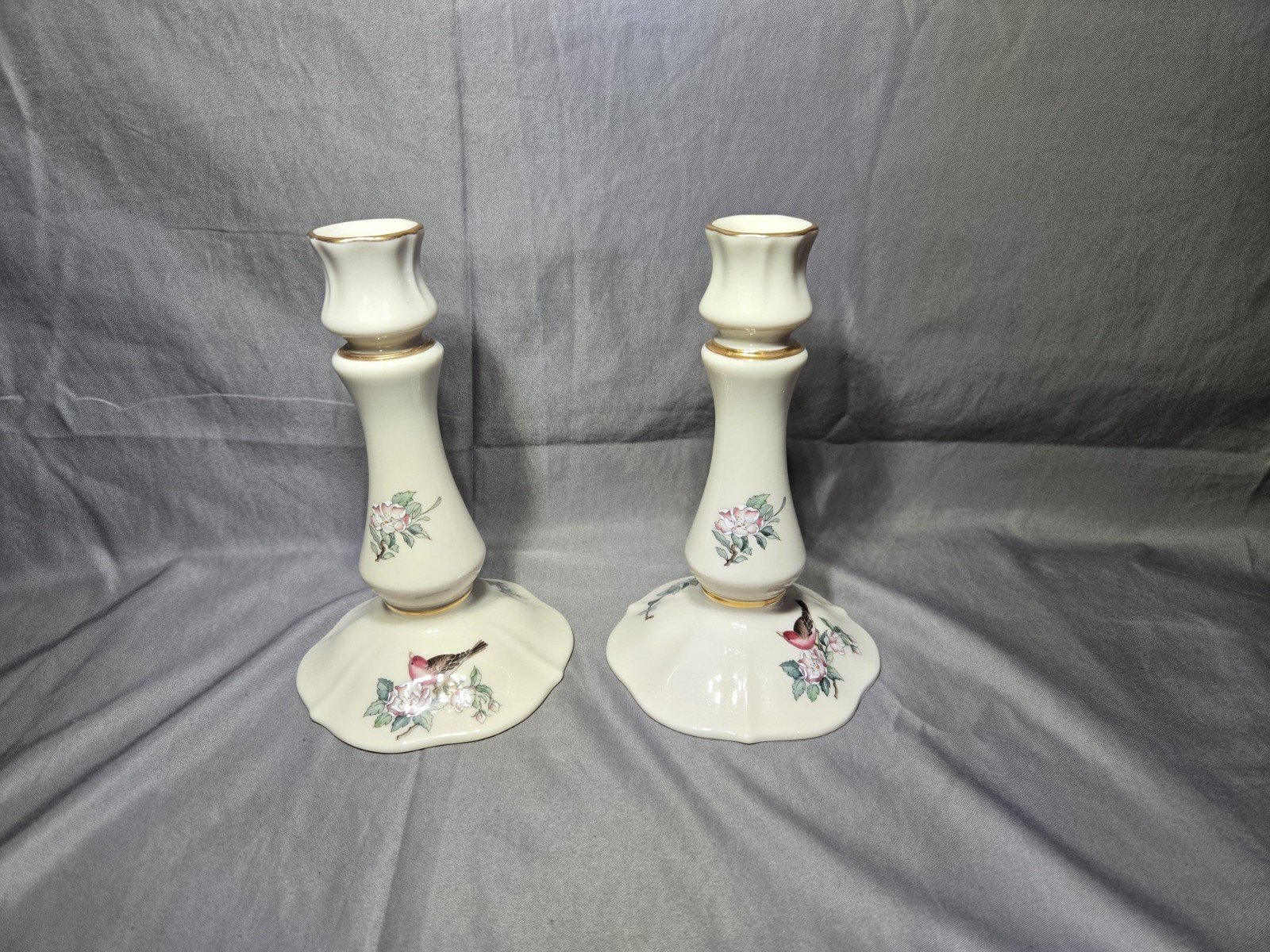 Vintage Lenox Serenade Porcelain Candlesticks Set of 2 Floral Bird  USА #12