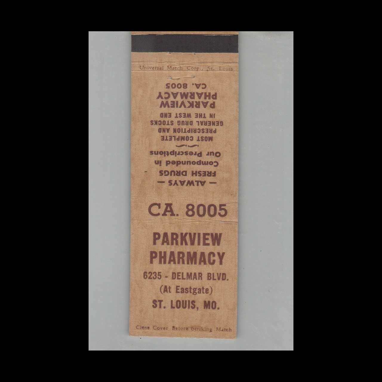 Matchbook Cover Parkview Pharmacy St Louis MO