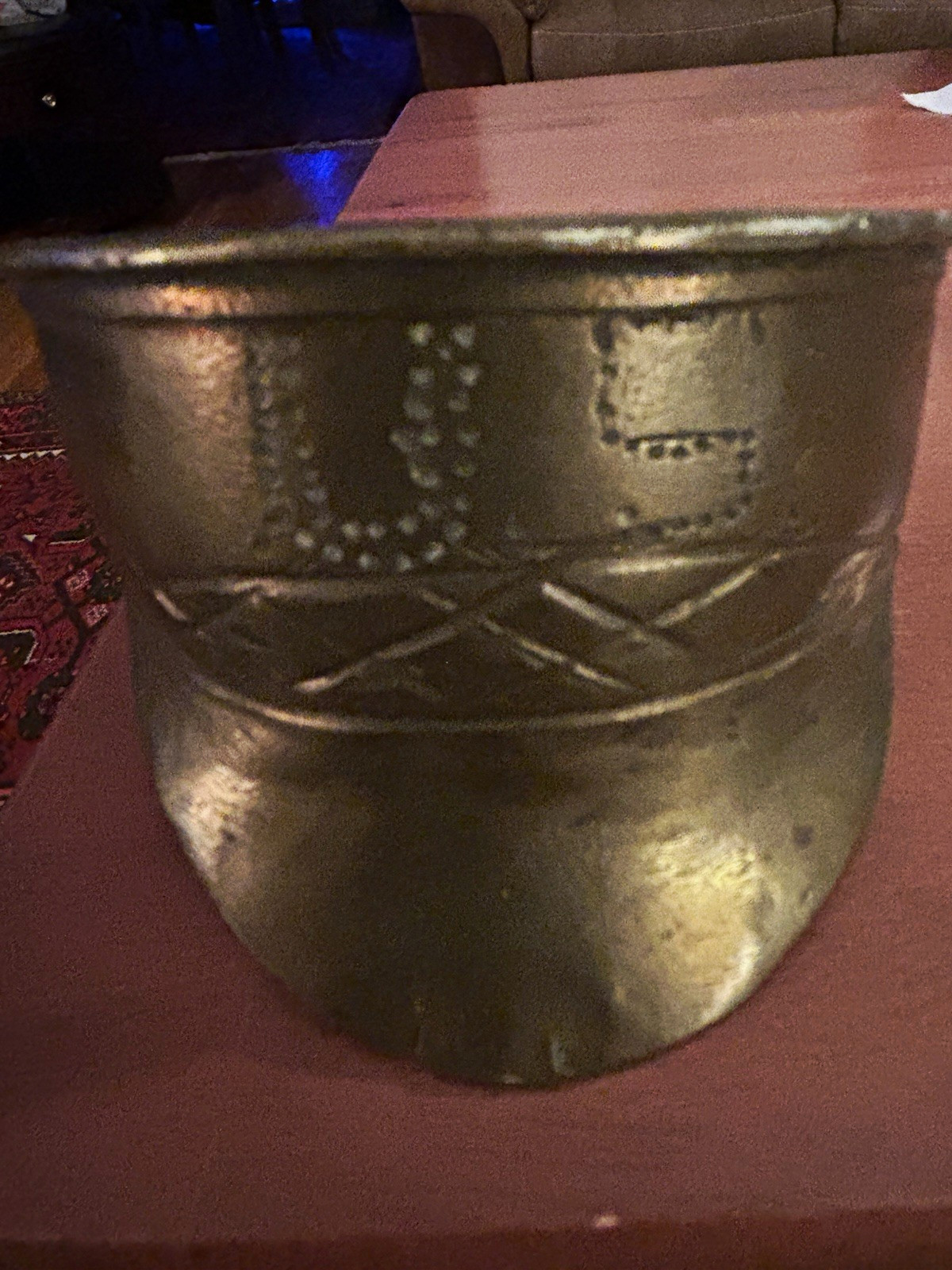 Vintage Copper/Brass Metal Planter w/ Drainage Hole, US Marked 3 1/2” Round
