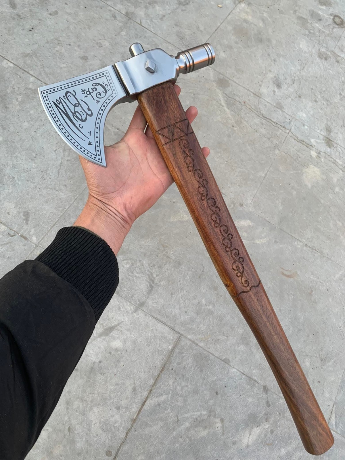 The Patriot Tomahawk - 5160 Steel Mel Giben Axe With Rosewood Shaft & Sheath