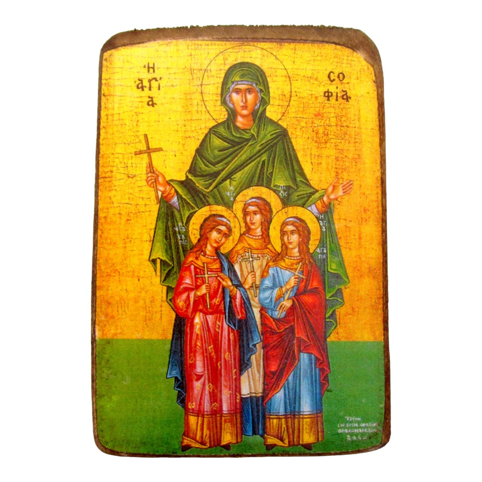 Saint Sofia Sophia Orthodox Wood Icon Handmade Byzantine Greece 9x6cm 3.5x2.4in