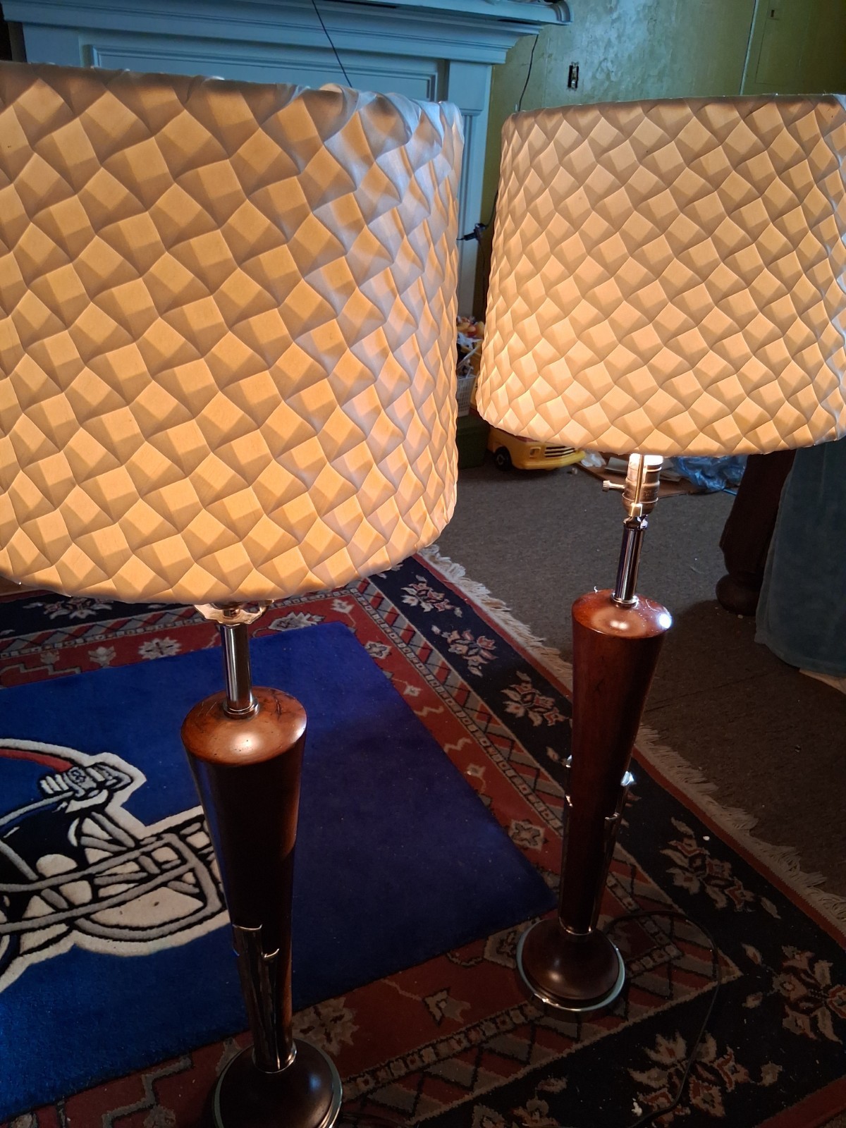 VTG Set of Art Deco Mid-Century Style Table Lamp Solid Wood,Chrome Inlay-exc
