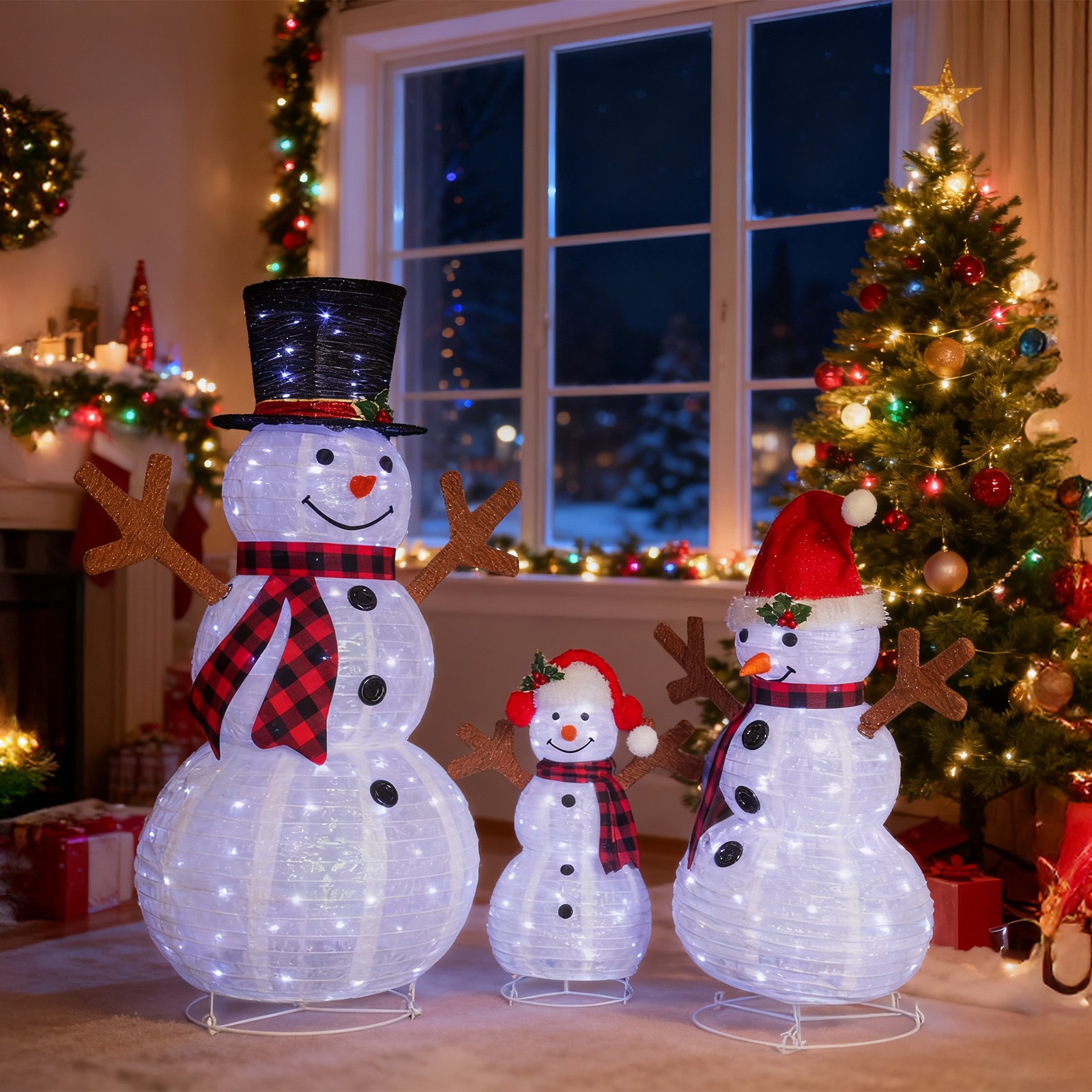 47in Christmas Lighted Snowman Family Pop-Up for In/Outdoor Holiday Decorations