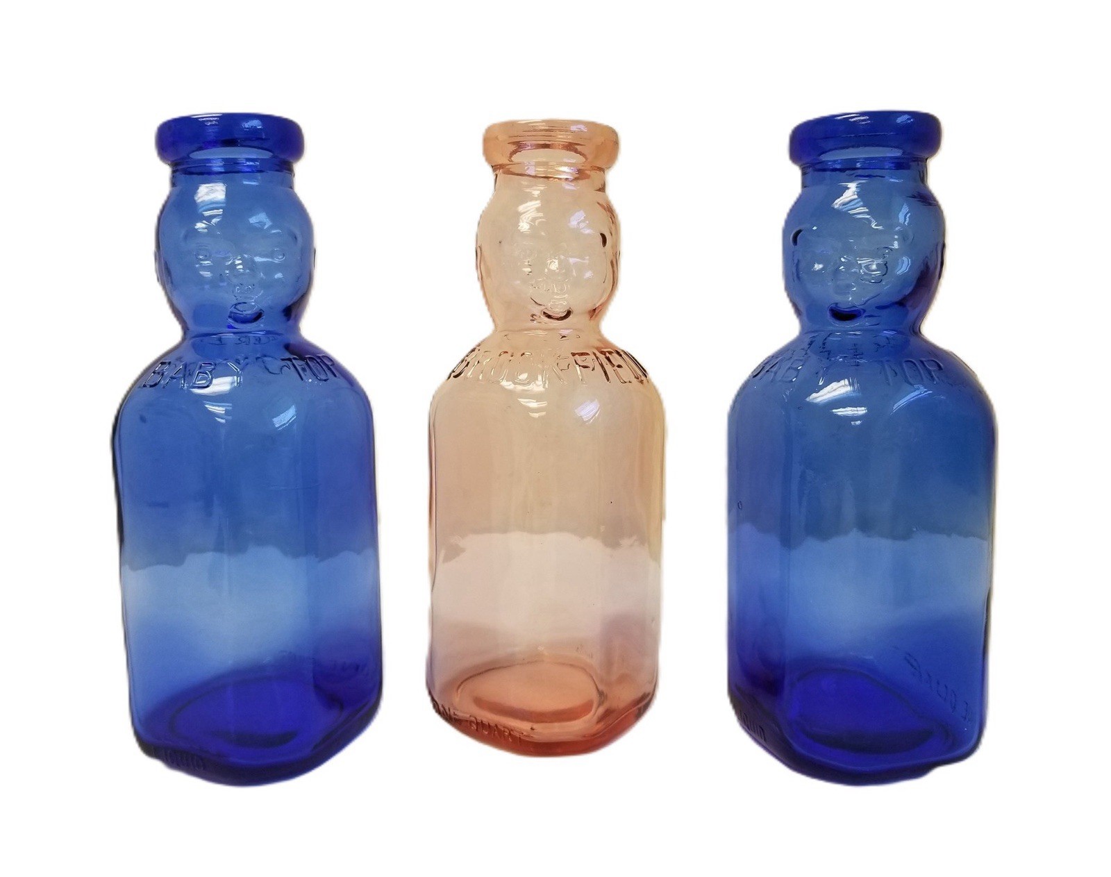 VTG Set Of 3 One Quart BROOKFIELD BABY TOP Cobalt Blue 9-1/2” Milk/Cream Bottle
