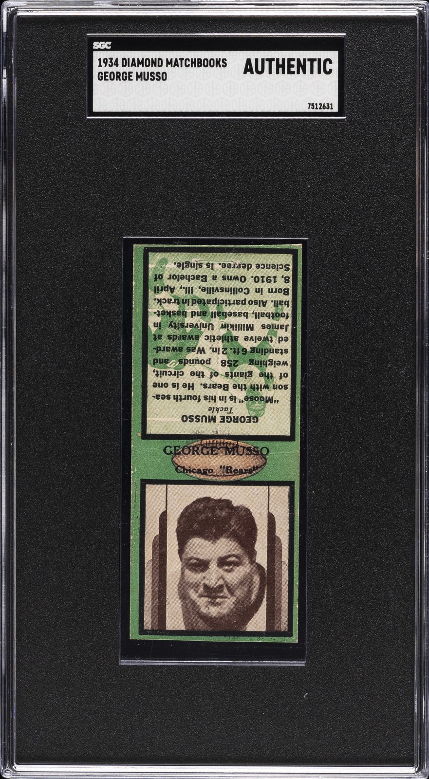 1934 DIAMOND MATCHBOOKS AUTHENTIC GEORGE MUSSO SGC A