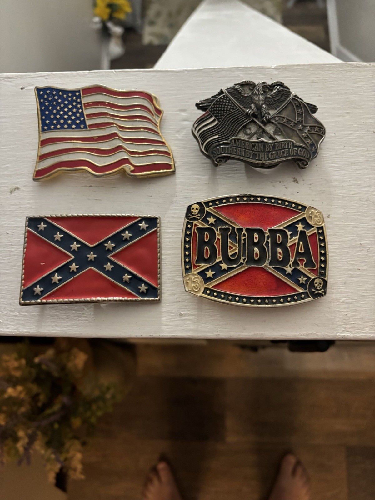 Vintage Waving Banner American Flag Fashion Belt Buckle Silver Tone Enamel Color