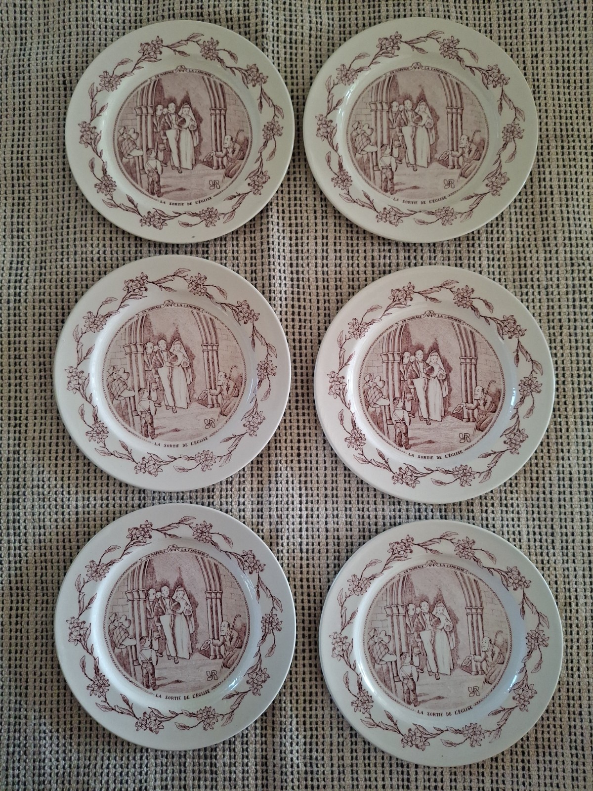 VTG 6 French Transferware Plate Un Mariage A La Campagne La Sortie De L'eglise
