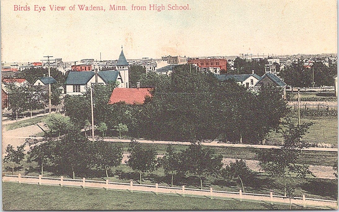 Lithograph Wadena MN Birdseye Town View 1908