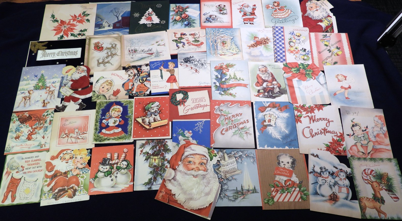 LOT 45 Vtg 1940s 1950s Hoilday Christmas Greeting Cards USED Santa Claus Snowmen