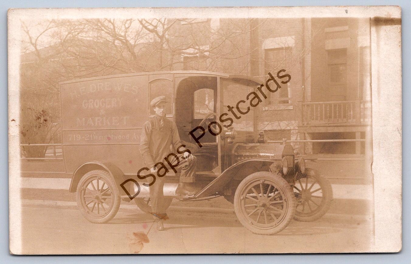 K58/ Interesting RPPC Postcard c1910 Drewes Delivery Truck Chicago Illinois 479