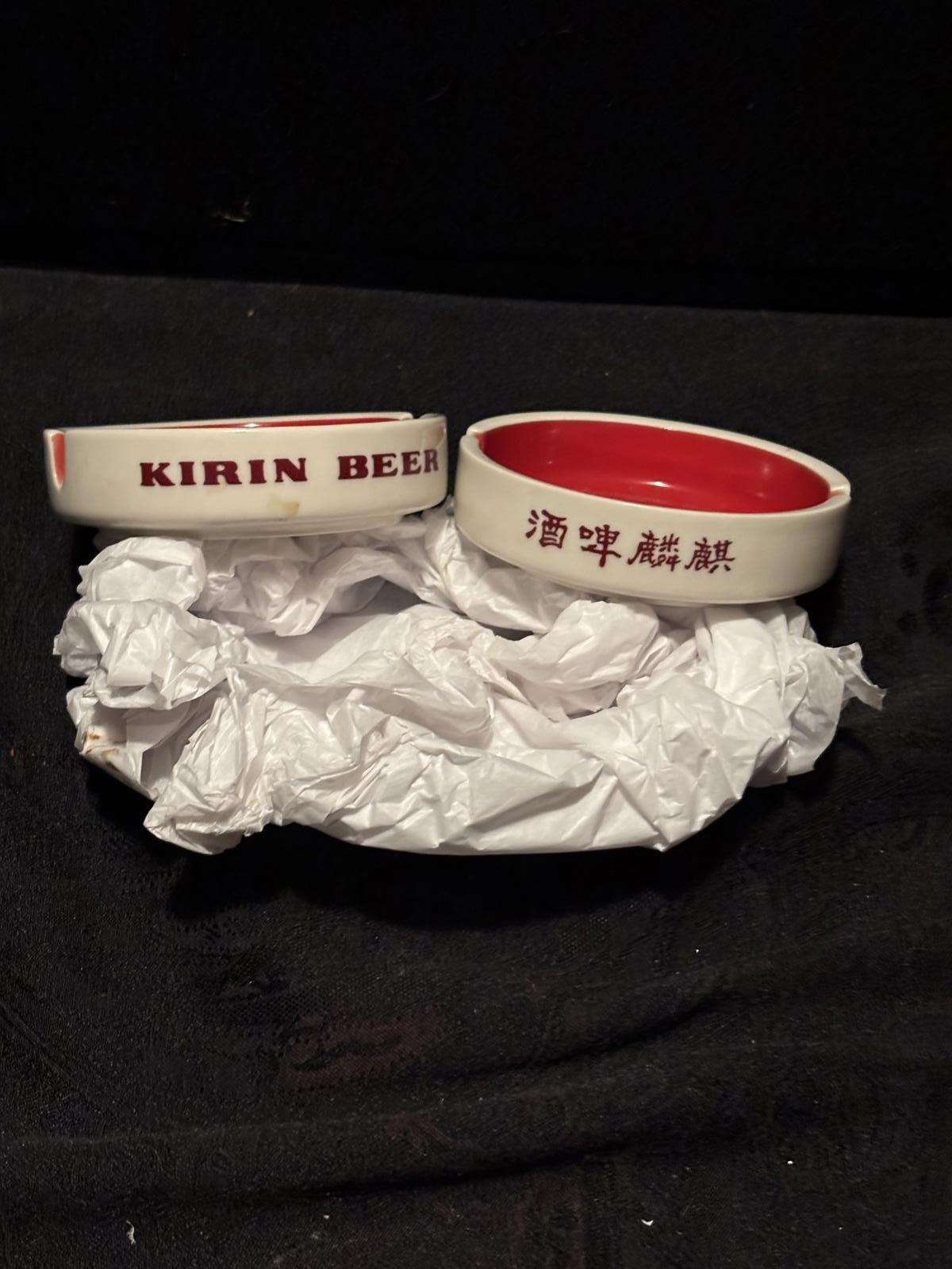 Vintage Kirin Beer Ceramic Ashtrays Set of 2