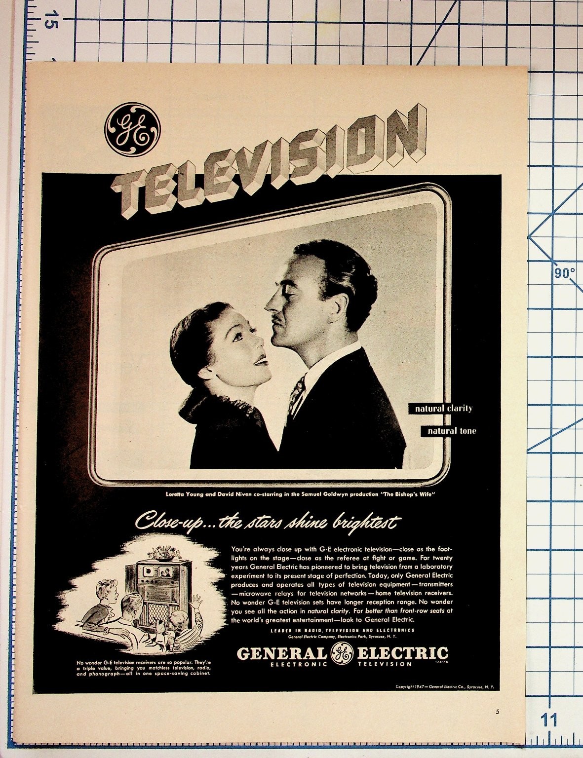 1947 GE General Electric Television Ad Loretta Young David Niven Bishop's Wife