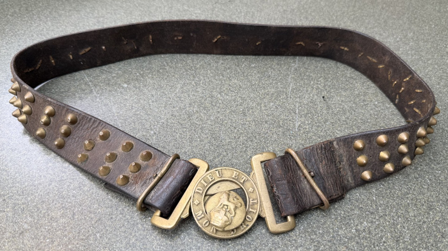 Cool Original Boer War  leather studded  Infantry Belt + Brass Buckle steam punk