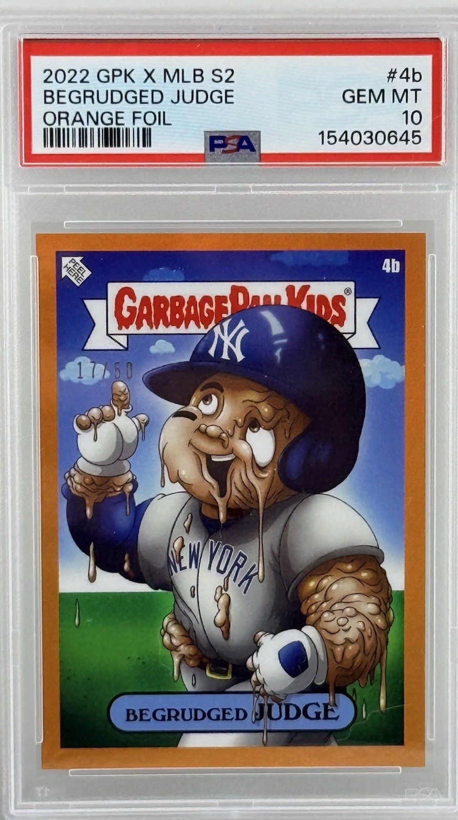 Topps 2022 GPK x MLB S2 #4b Begrudged Judge Orange Foil /50 PSA 10