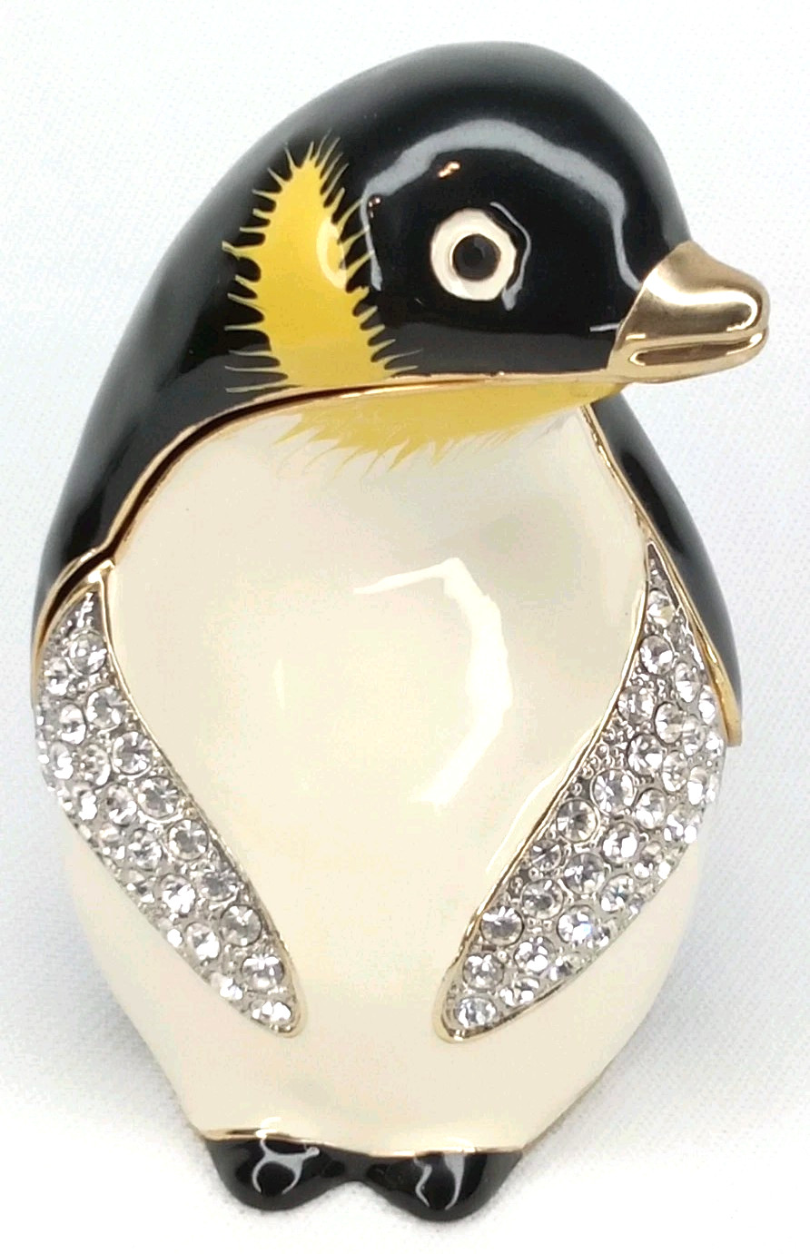 Vintage 1980s Rucinni Penguin Jeweled Enamel & Crystals Trinket Box