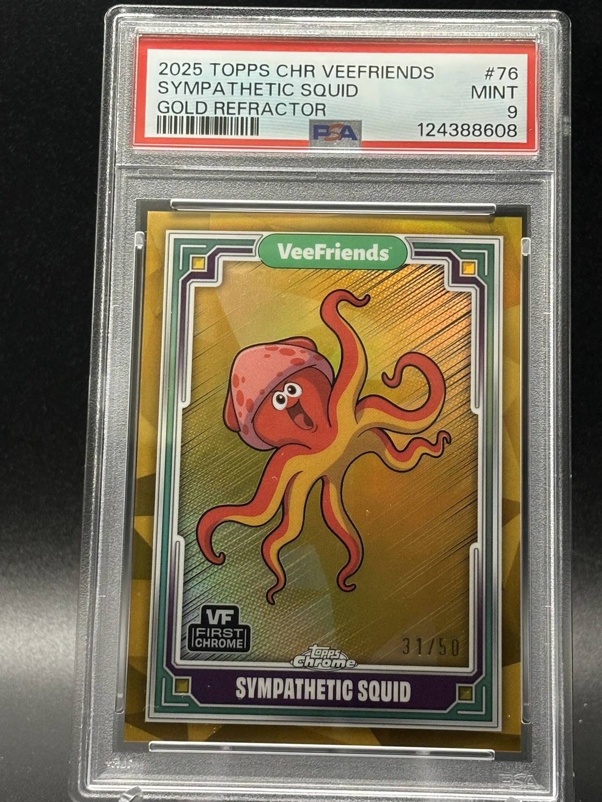 Topps Chrome VeeFriends Sympathetic Squid Gold Refractor /50 PSA 9
