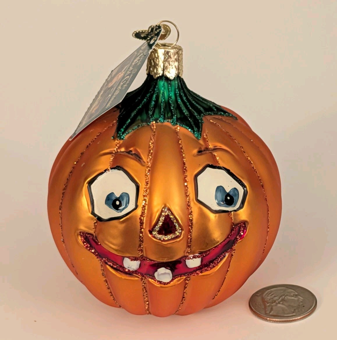 Vintage OWC old world jack-o\'-lantern pumpkin glitter glass ornament Xmas tree Vintage OWC old world jack-o\'-lantern pumpkin glitter glass ornament Xmas tree