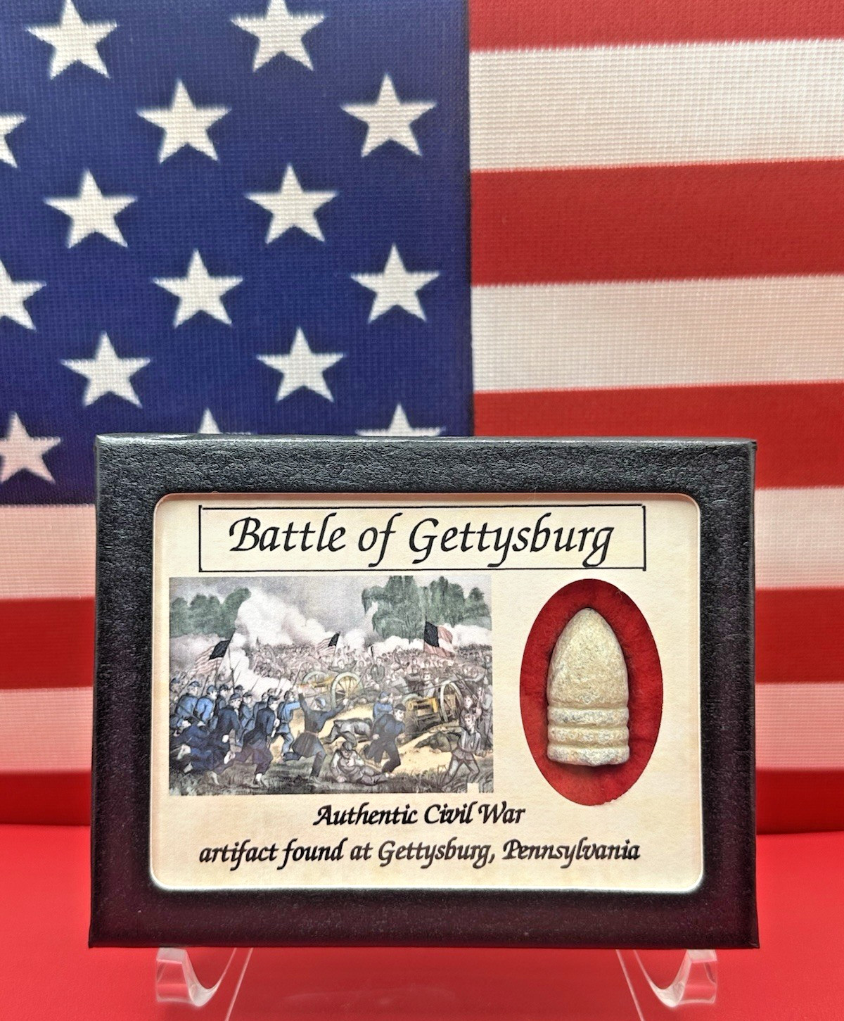 Dropped Civil War Bullet from Gettysburg in Matted COLOR Display Case with COA