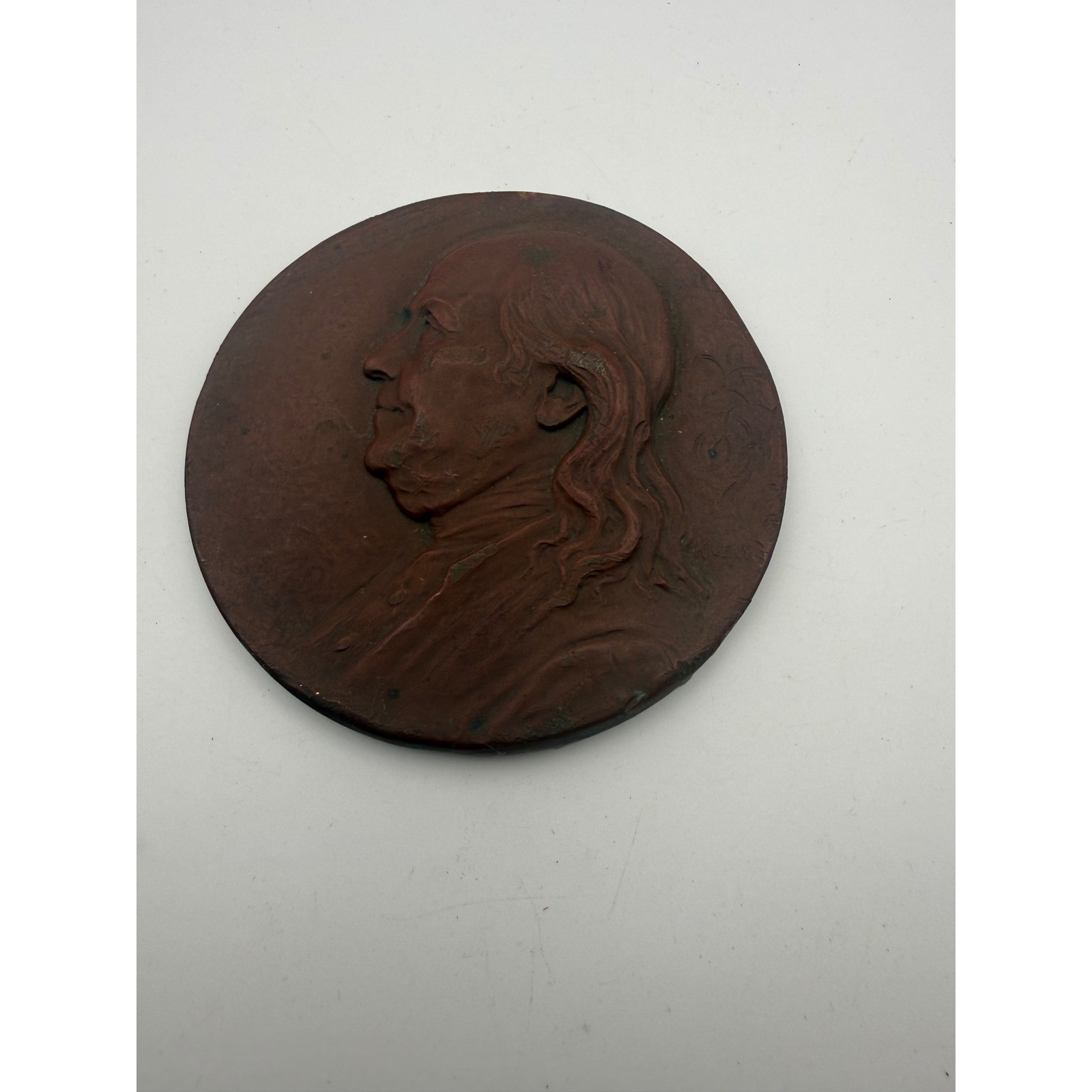 Antique Curtis Publishing Co Benjamin Franklin Bronze Medallion Philadelphia PA