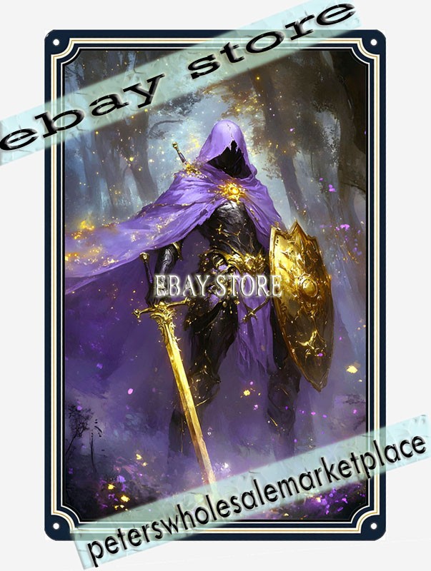 Golden Sentinel Metal Tin Sign Fantasy Warrior Vigil metal wall plaque