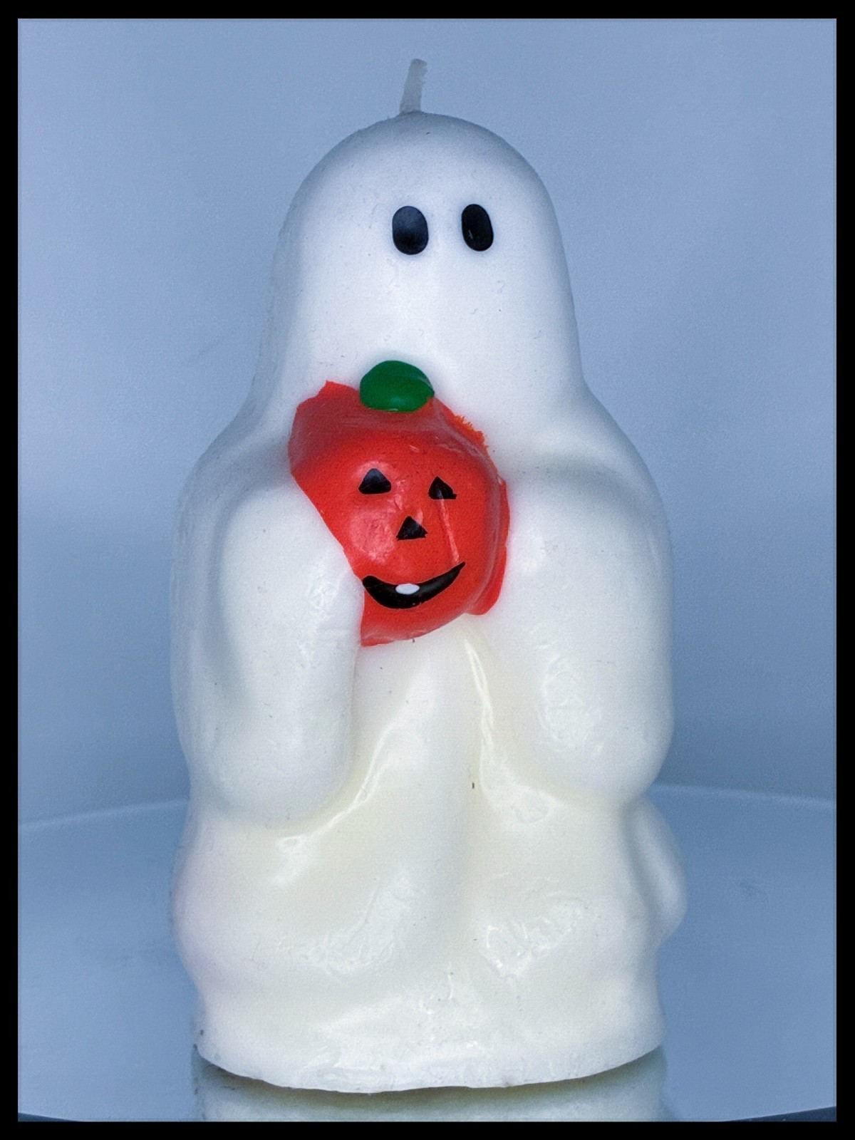 Halloween Ghost Holding Jack o Lantern Pumpkin Wax Candle 5 1/2