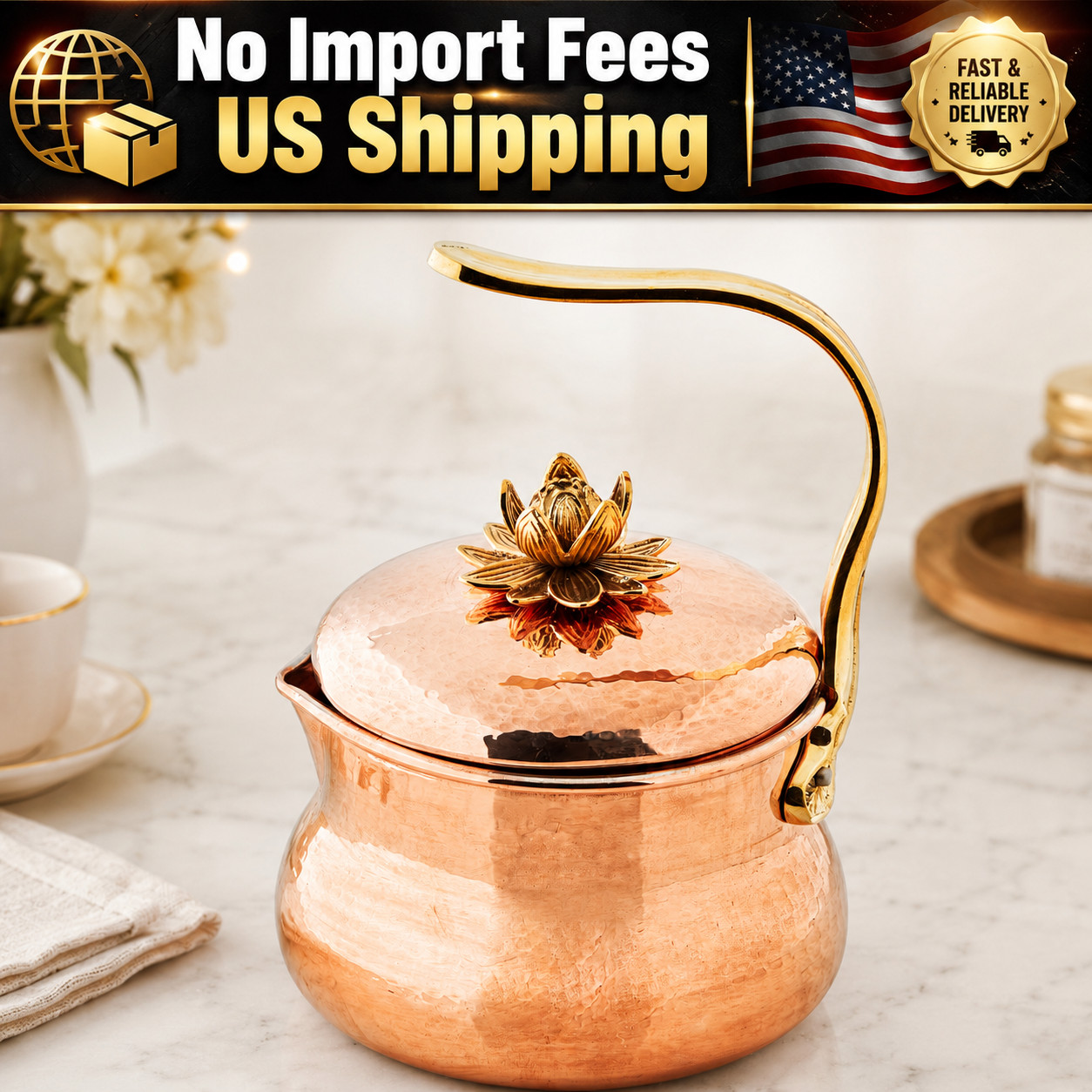 Ruffoni Historia Hammered Copper Tea Kettle Lotus Knob 3 Qt Italian Made