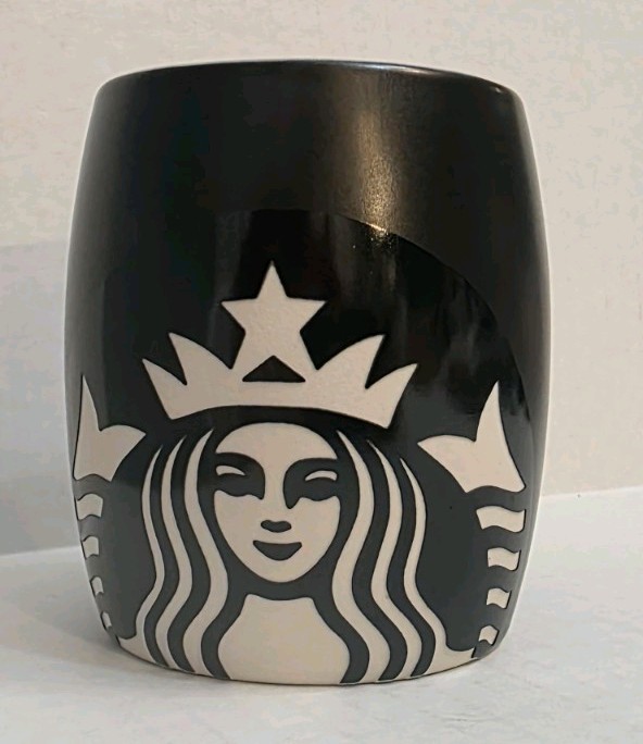 Starbucks 2011 Laser Etched Mermaid Siren Matte Black Barrel Coffee Mug Cup