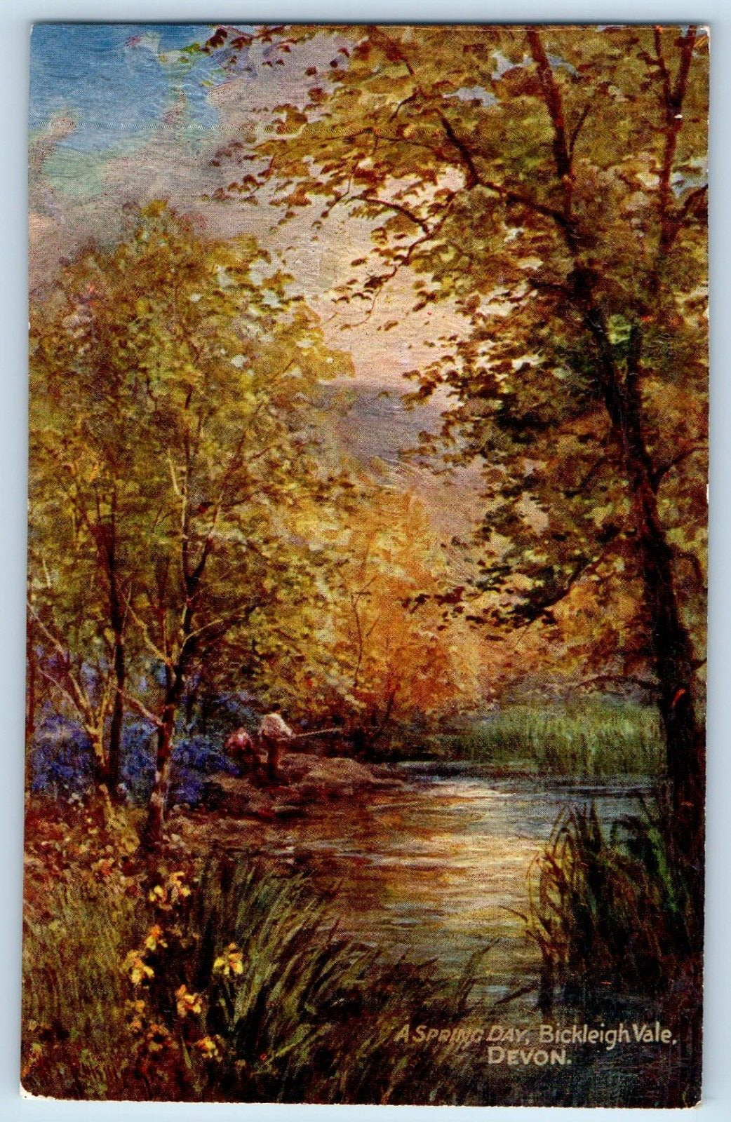 Devon England Postcard Spring Day at Bickleigh Vale c1910 Oilfacsim Tuck Art