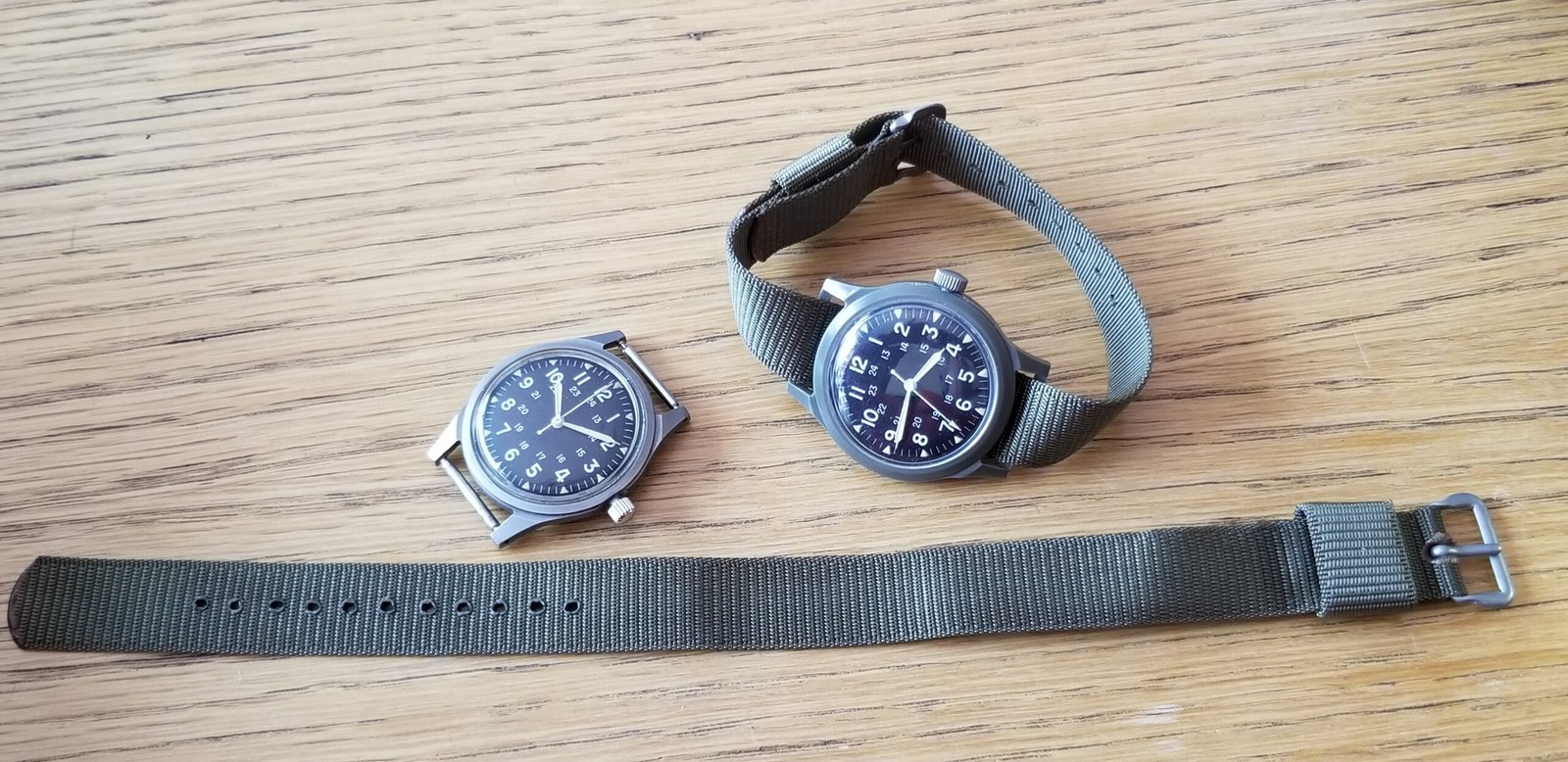 1965 NOS 16MM Vietnam War US military nylon watch strap OD green: 60 years old