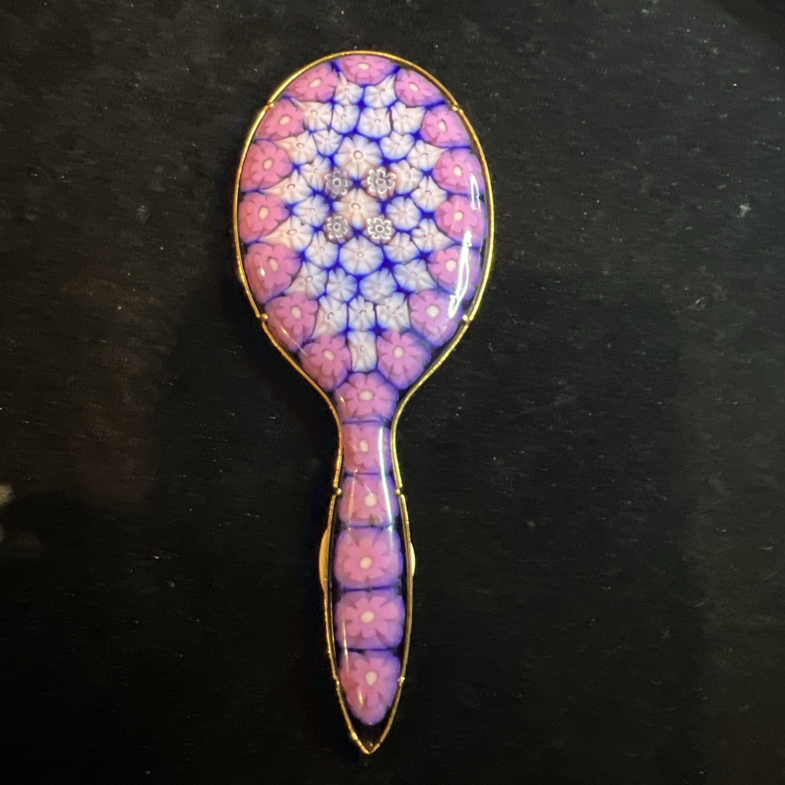Murano Millefiori Wonderful Gold Tone Trim Hand Mirror 4 3/4”