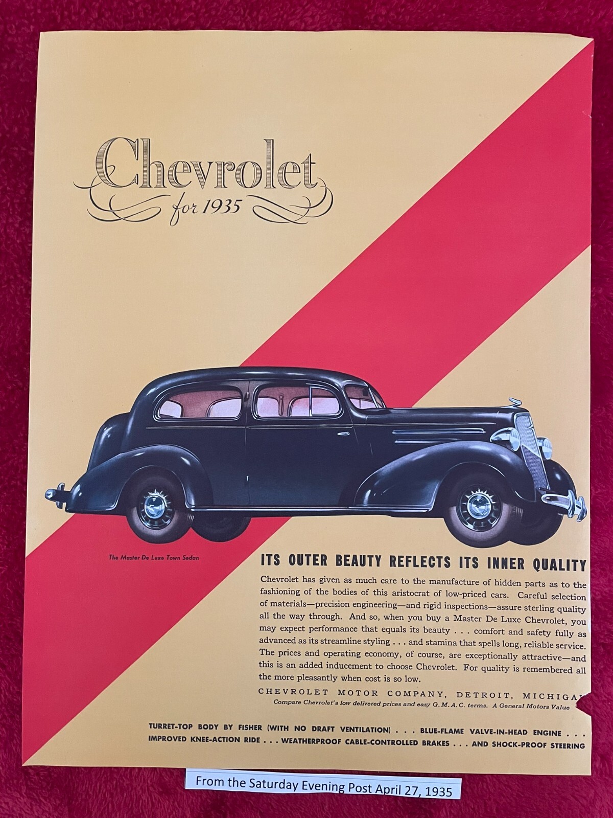 1935 Vintage Chevrolet Print Ad Saturday Evening Post April 27 Car Wall Art