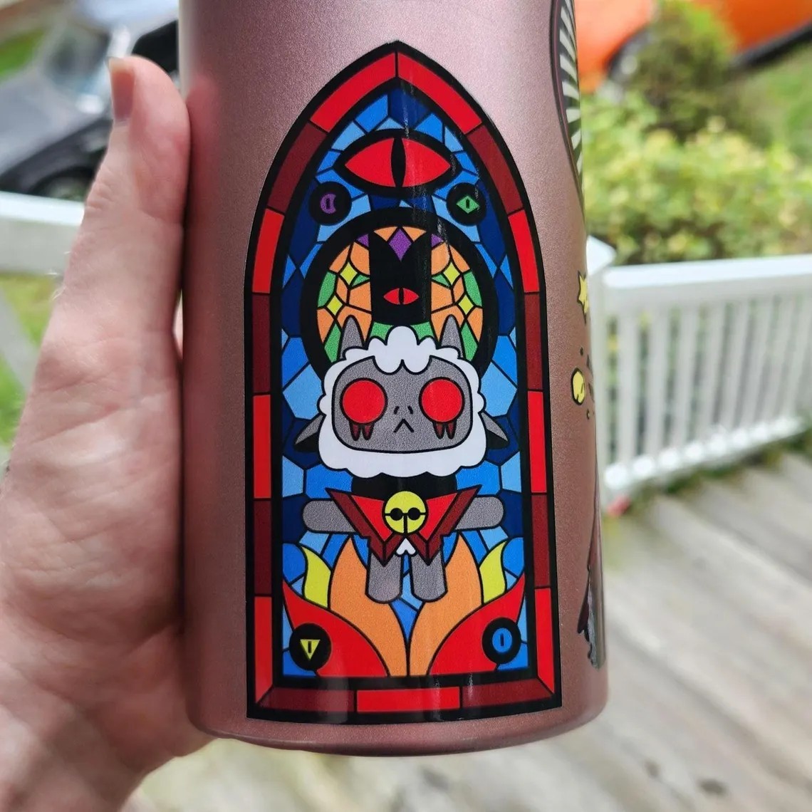 Stained Glass Cult of the Lamb Fan Art Sticker: Waterproof Vinyl Decal
