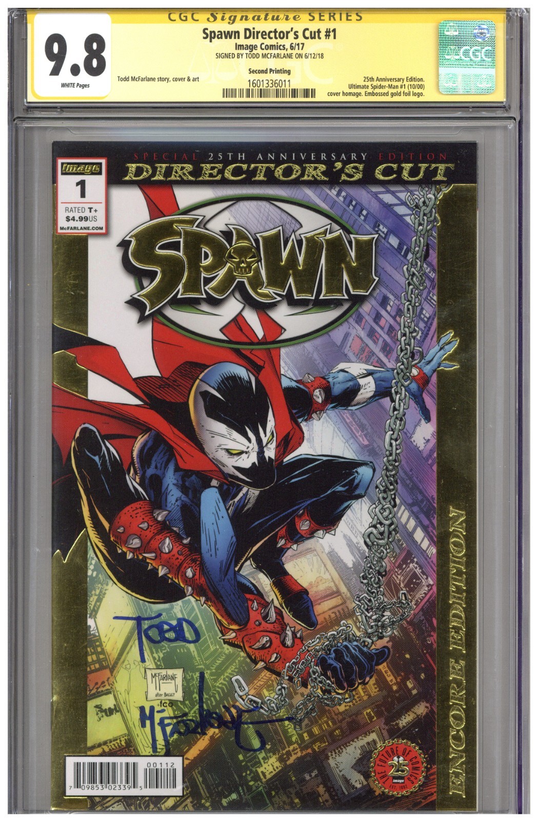 Spawn Director's Cut #1 CGC 9.8 SS 2nd Second Print Signed Todd McFarlane Foil