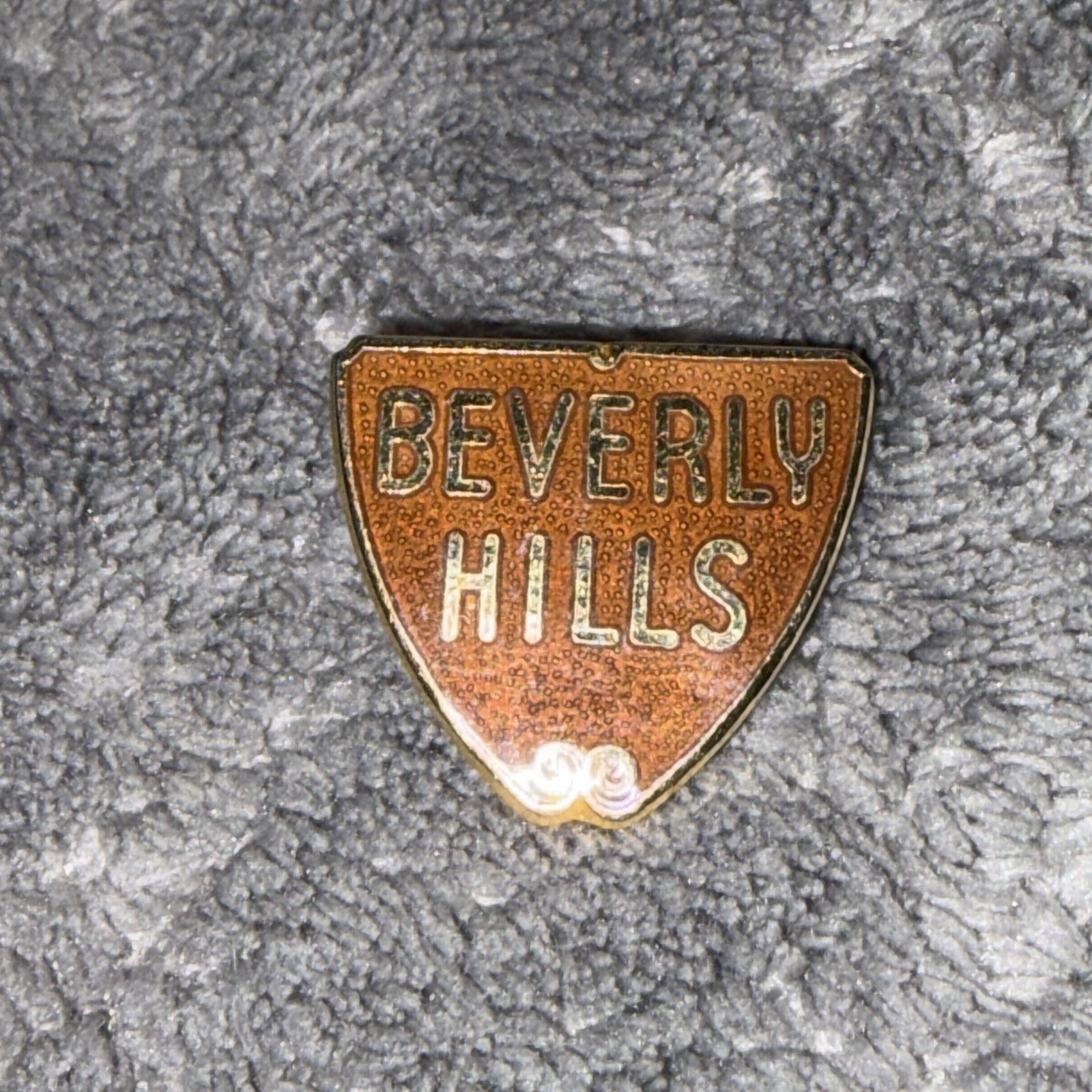 VTG Beverly Hills California Iconic Shield Street Souvenir BH Enamel Pin Gold To