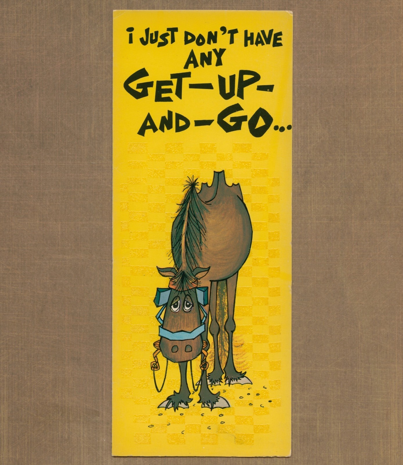Unused Vintage Amberly Greetings MISS YOU Card, Funny Sad Donkey Get-Up-And-Go
