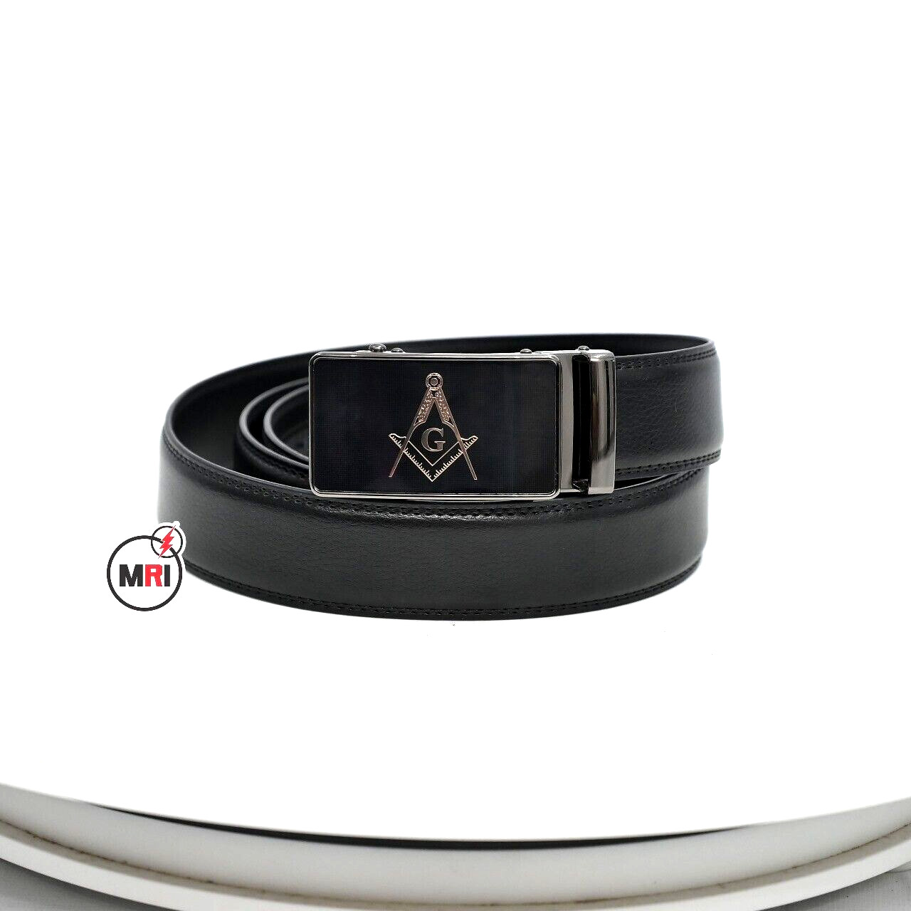 Masonic Master Mason Black Leather Belt and Buckle Fits up to 48