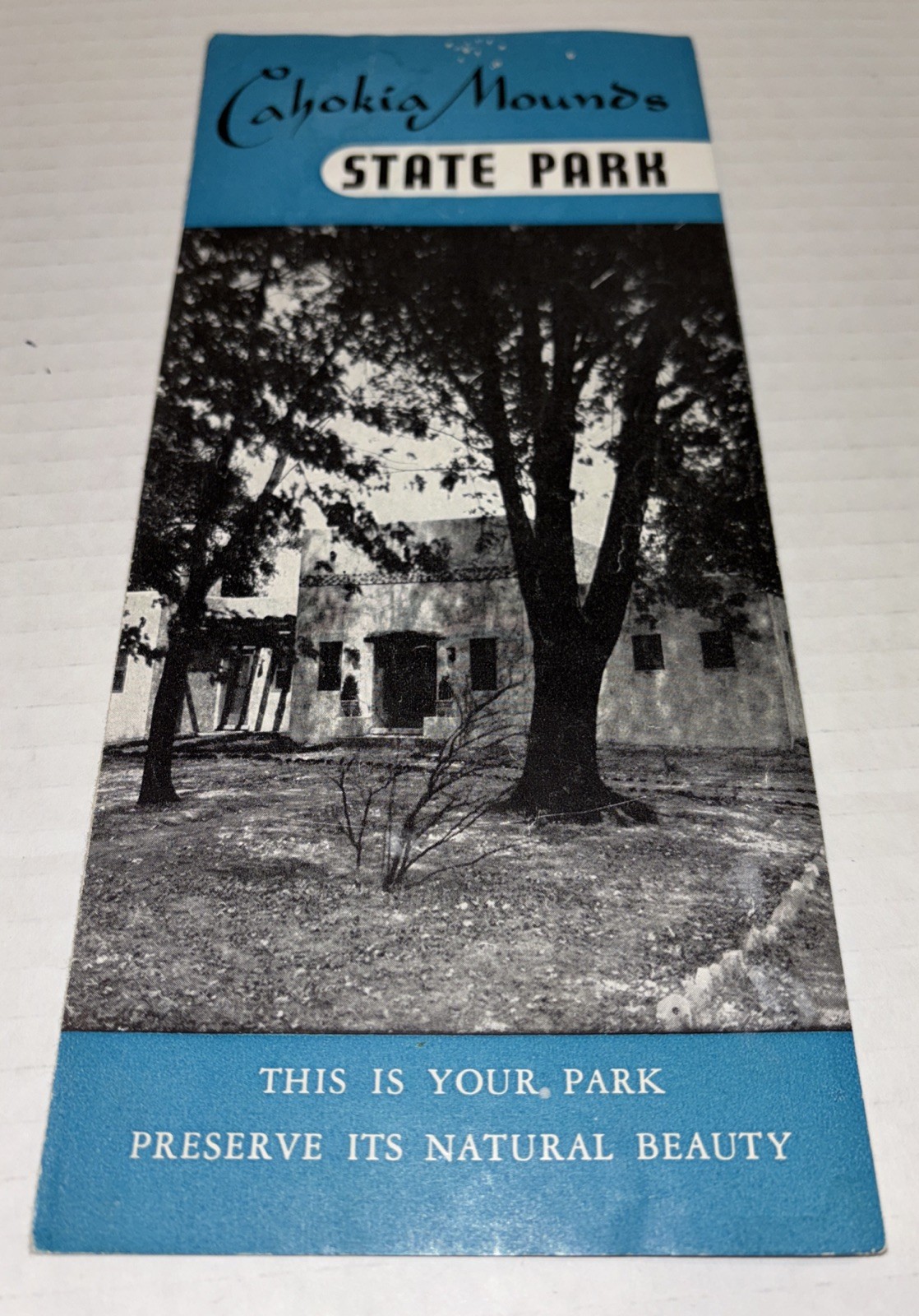 Vintage 1959 Cahokia Mounds State Park Illinois Fold Out Brochure Union Label
