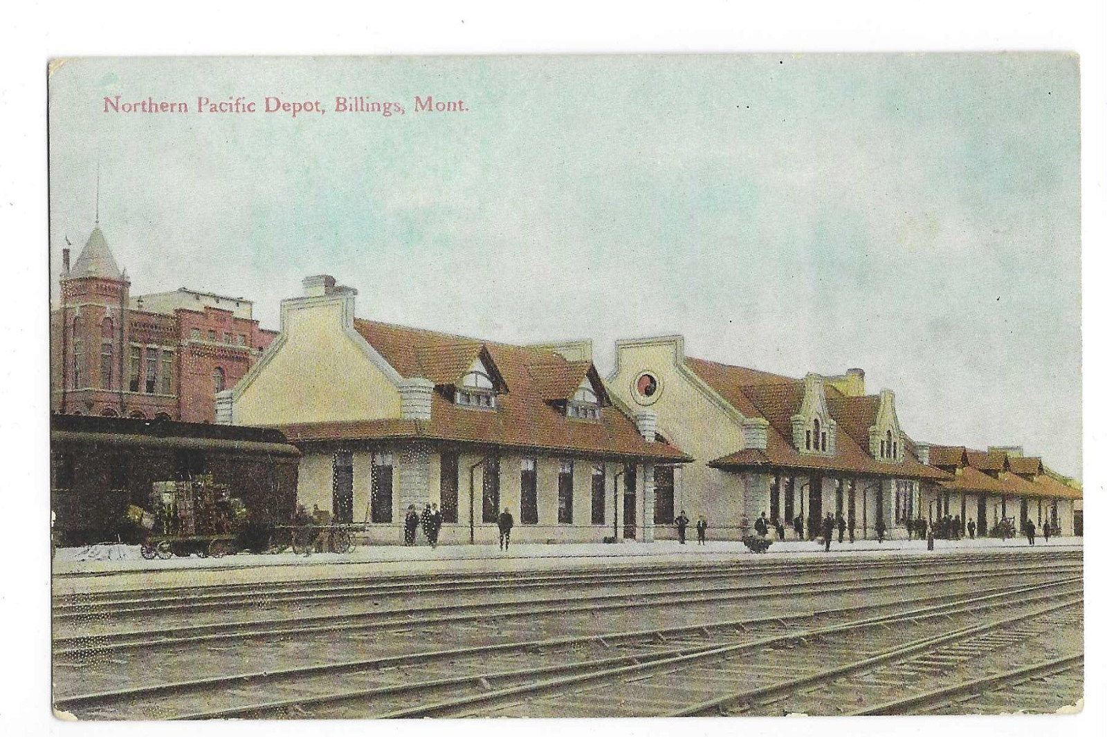 Billings MT Postcard Northen Pacific Railroad Depot c1910