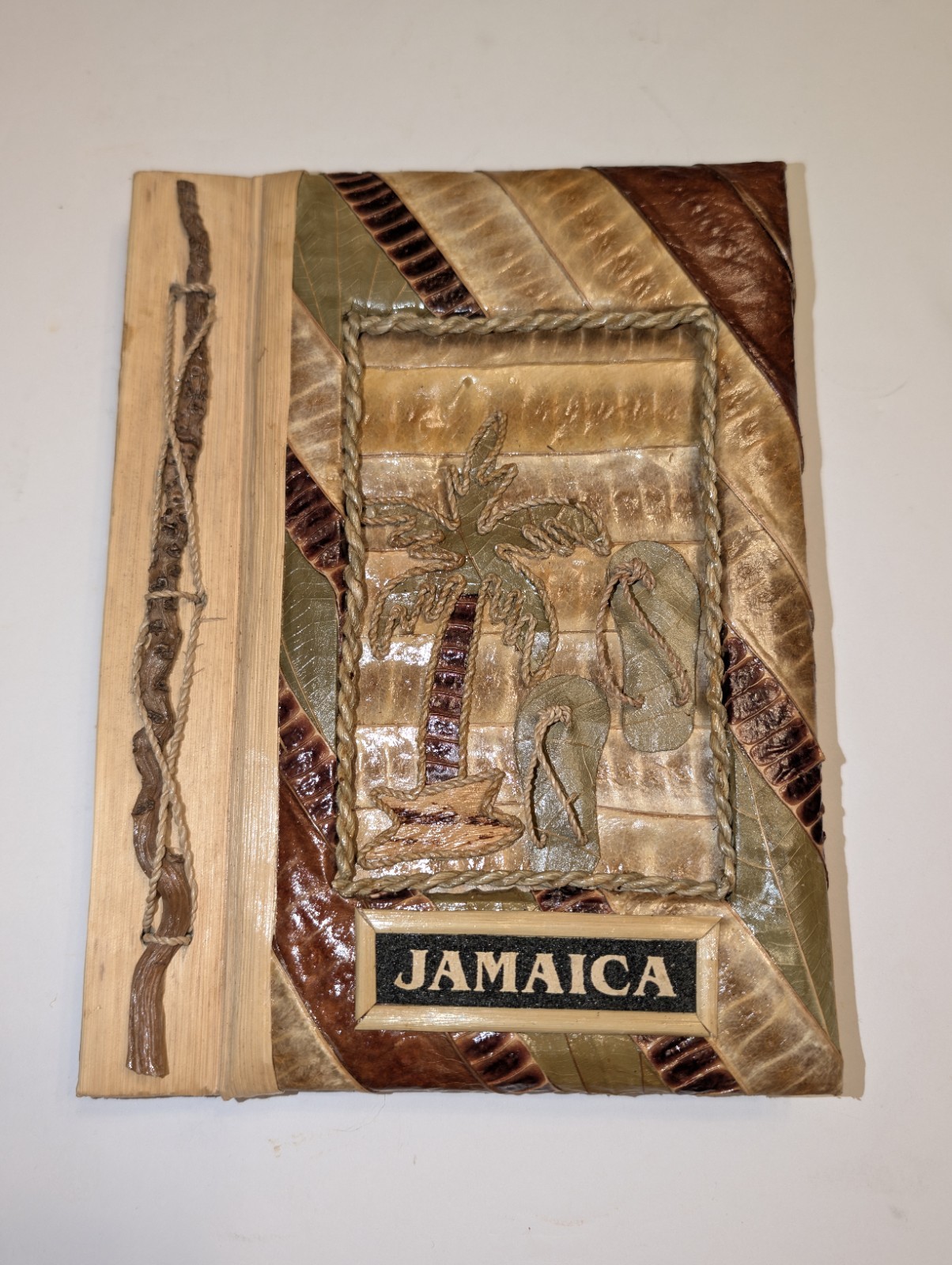 Vintage Jamaica Handmade Natural Leaf Photo Album Caribbean Folk Art Souvenir