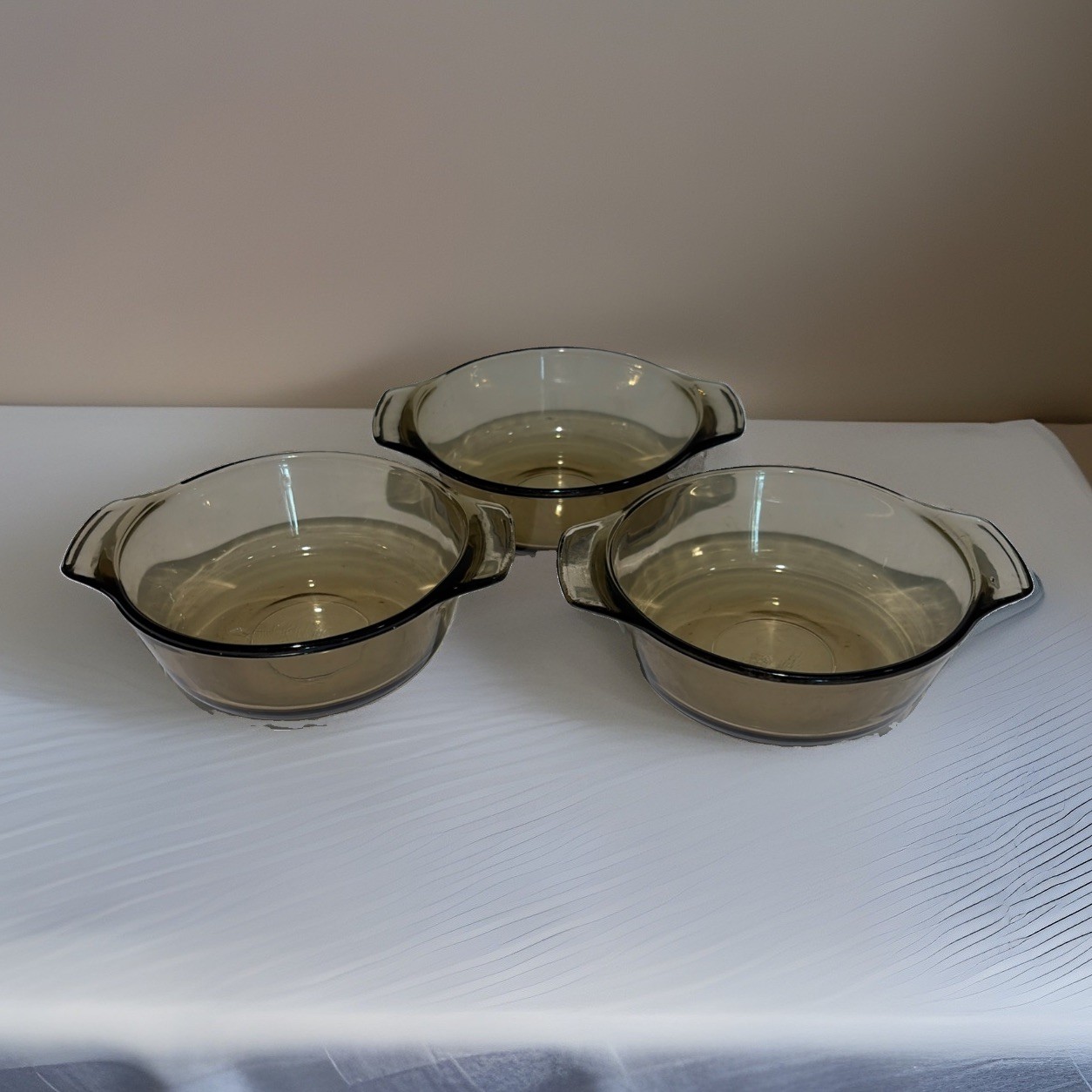 Vintage L'Ovenware Individual 12 Ounce Casserole Dish Amber Tawny 072 Set of 3