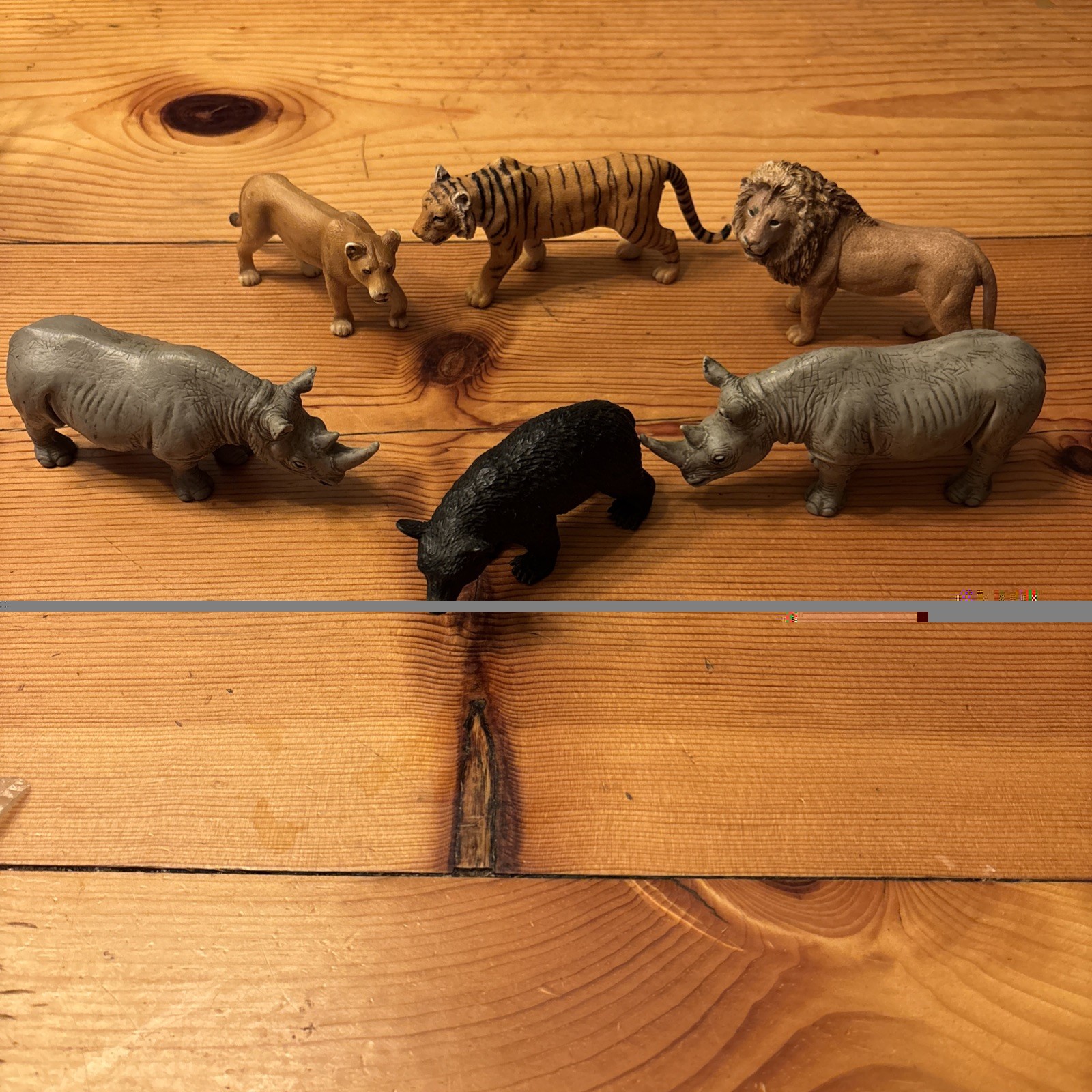 Lot of 6 Vintage Schleich Animals - 2 Rhinos, tiger, 2 lions, bear  2001-2007