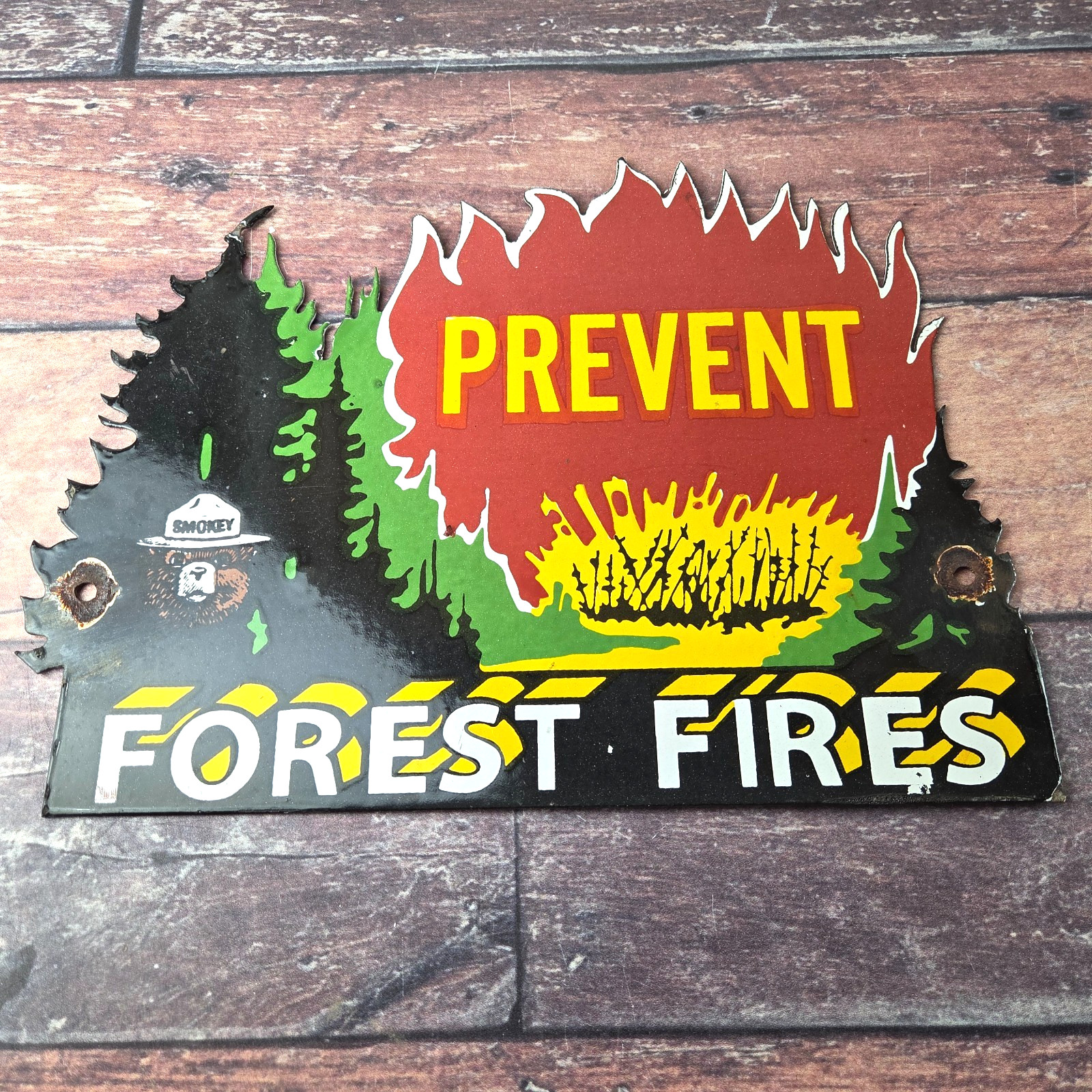 Vintage Forest Service Sign - Smokey Bear Prevent Fires Gas Porcelain Sign