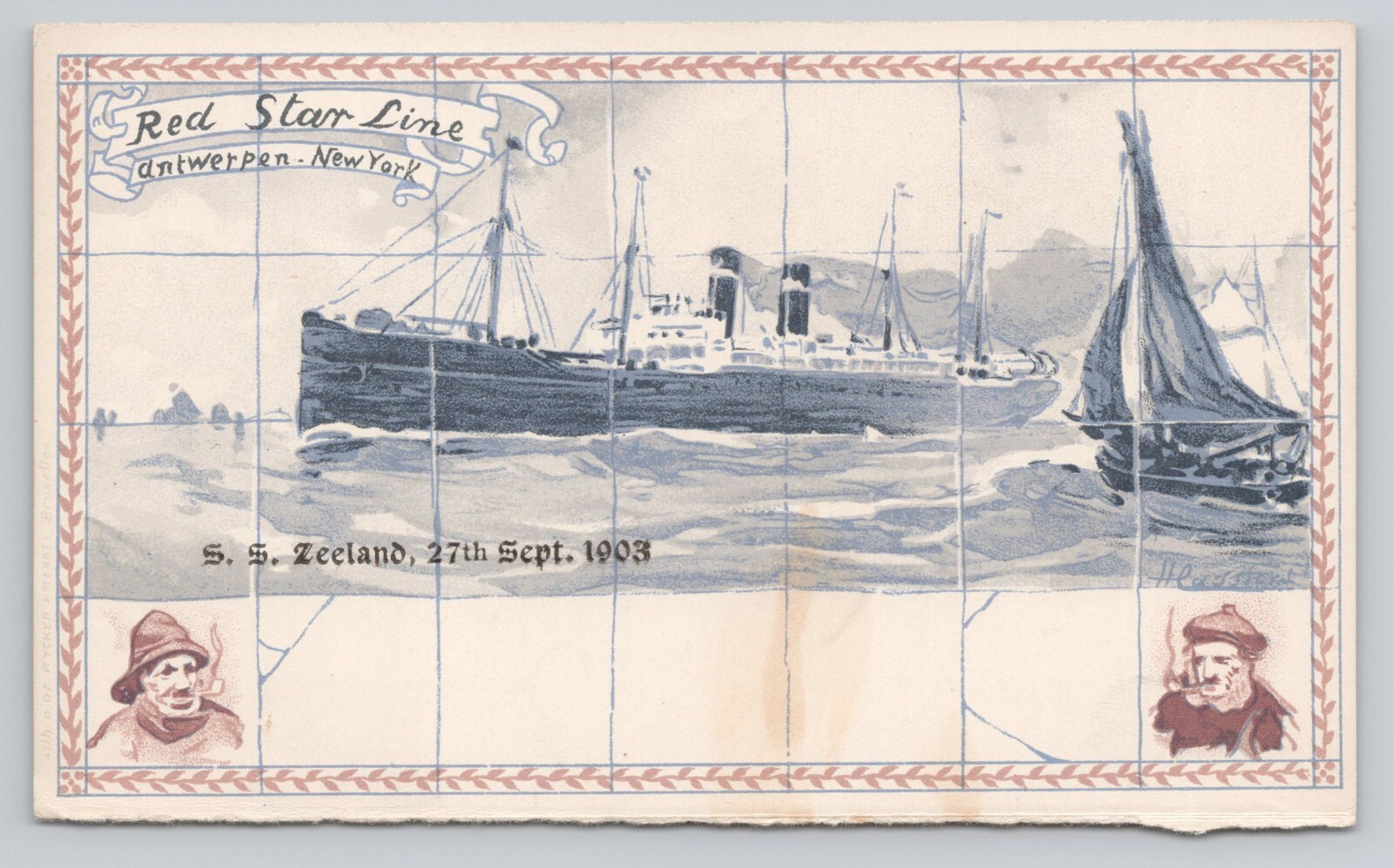 Atq/Vtg Post Card  Red Star Line Antwerpen-New York S.S Zeeland 9-27-1903 O150